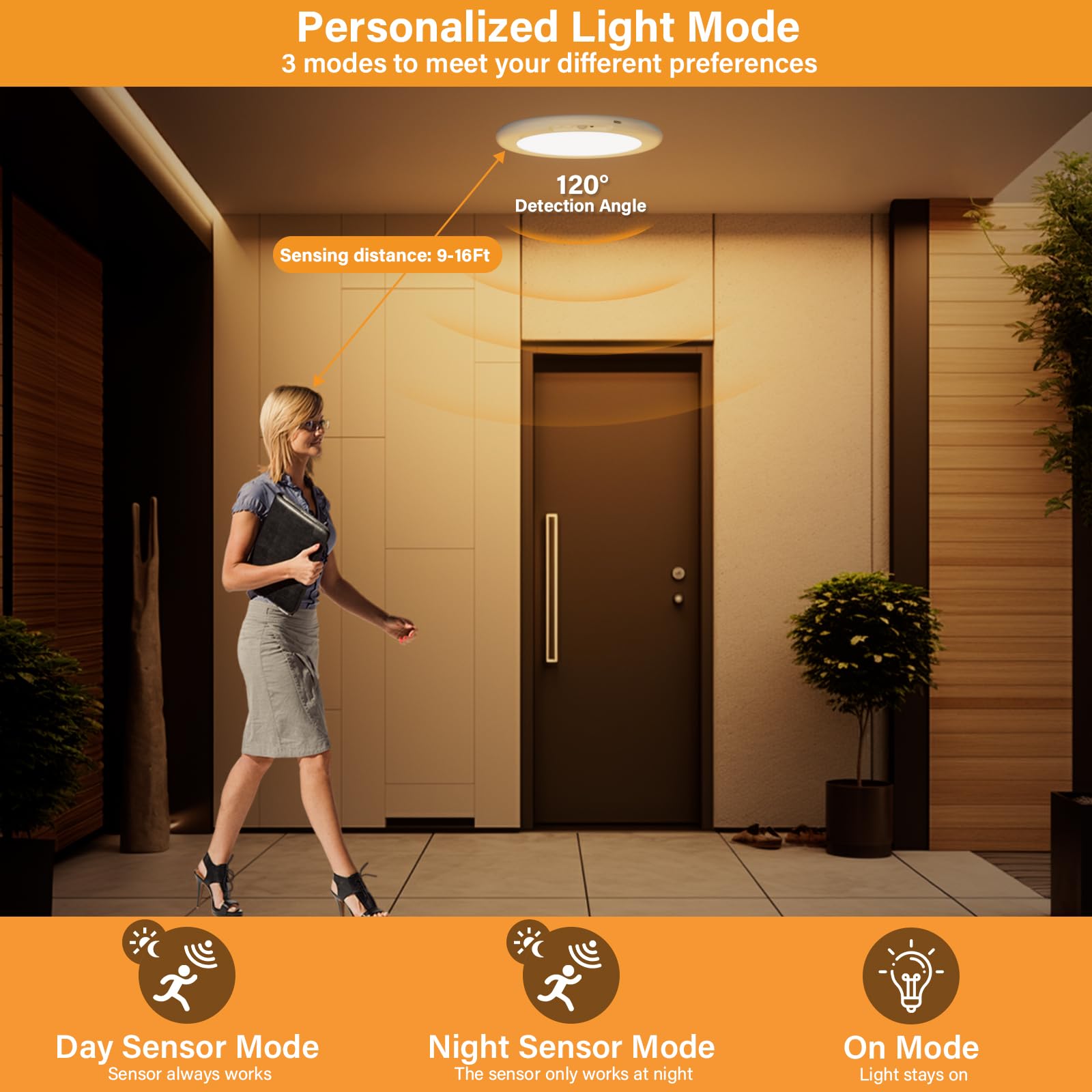 VIIVUU Rechargeable Ceiling Light - Battery Operated, Motion Sensor, Dimmable, Remote Control, White, Model T070-XD, 1P Size