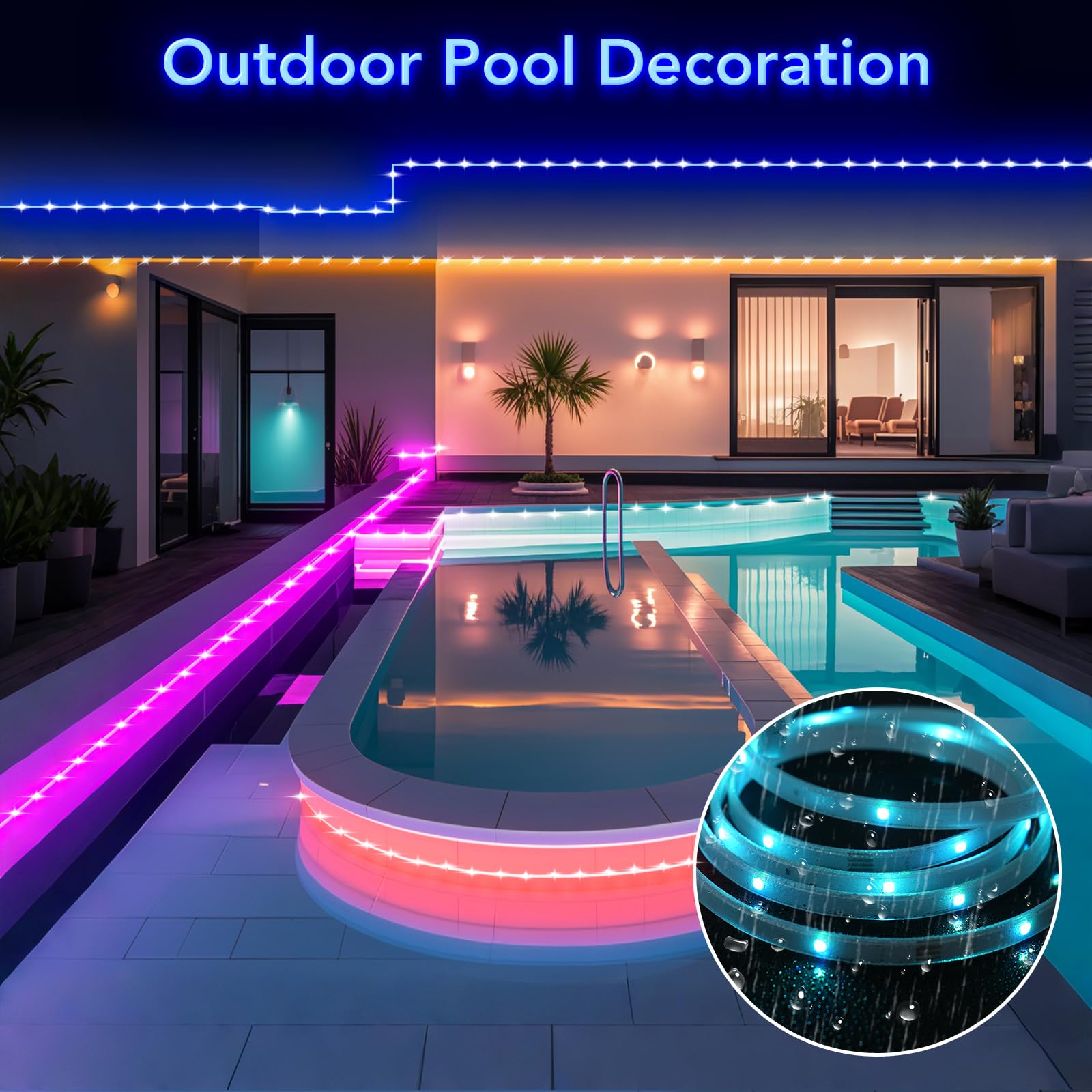 SILFU LED Strip Lights, 130FT (2 Rolls of 65.6ft), Waterproof IP67, RGB, 24Key Remote, Music Sync, Room Decoration