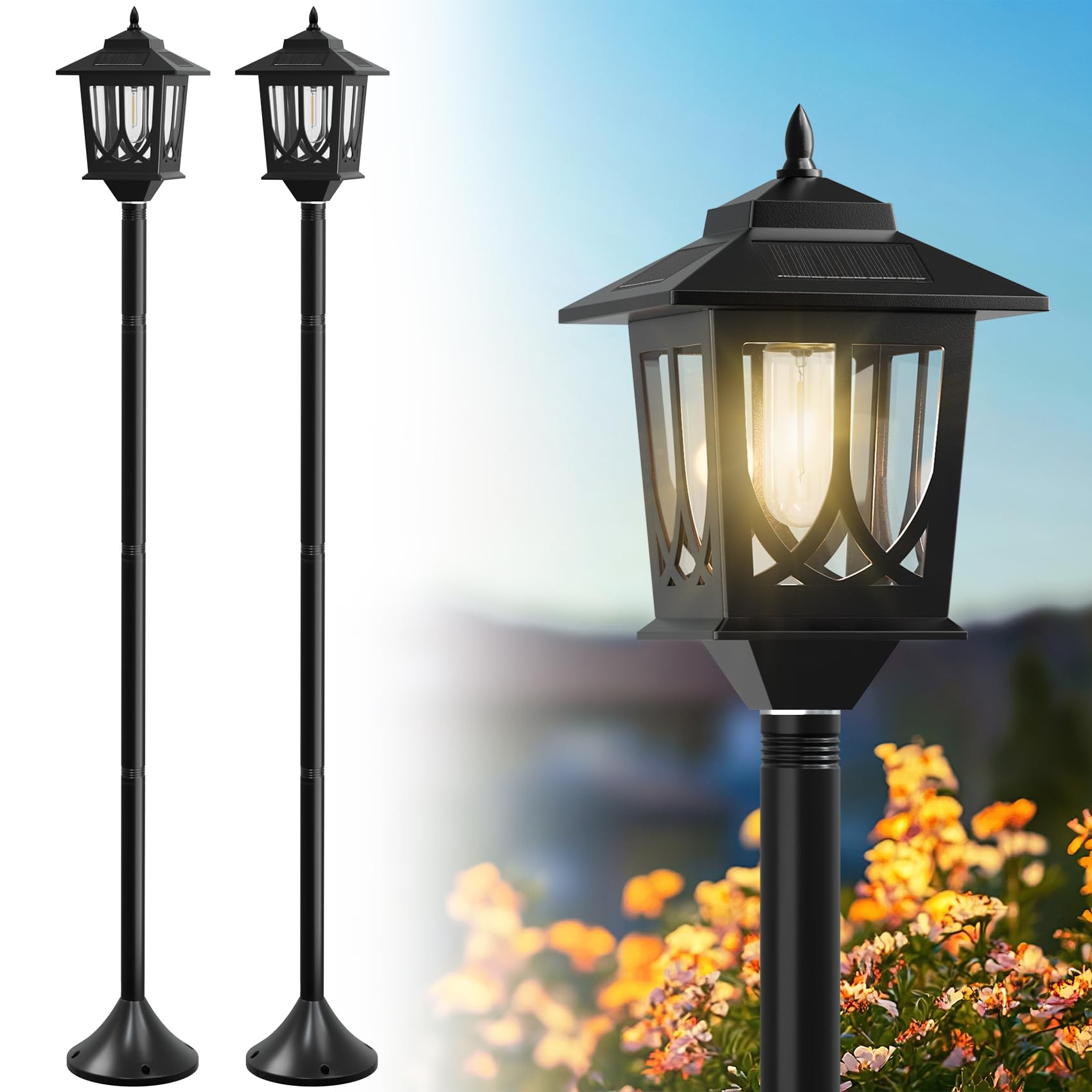 Joyoowild 63  Solar Lamp Post Light 2 Pack, Solar Light Posts for Outside Waterproof, Outdoor Lamps for Patio, Backyard, Front P