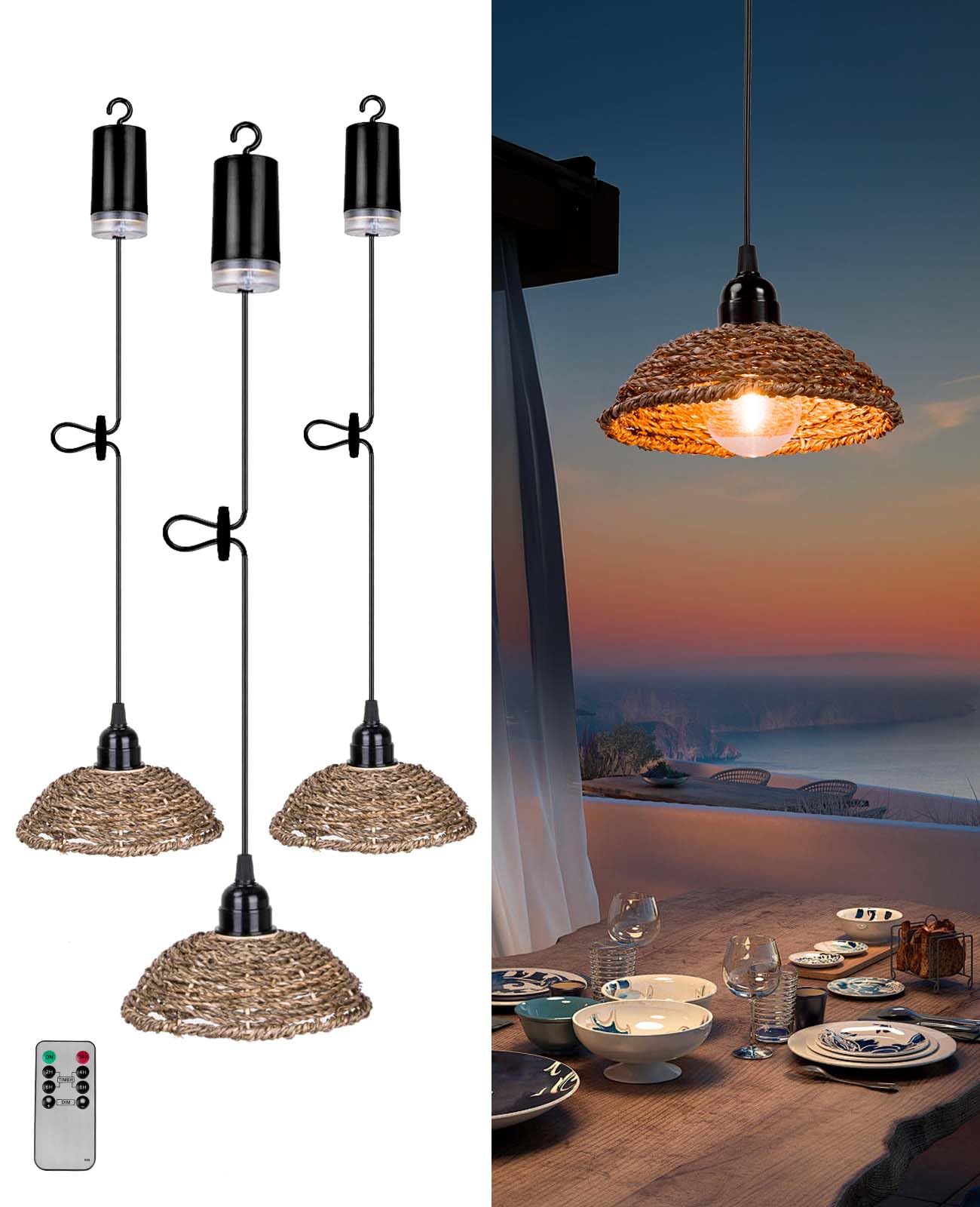 AVAMERY Outdoor Chandelier Lights Waterproof, Battery Operated Pendant Lights for Gazebo, Pergola, Patio, Porch, IP65 Weatherpro