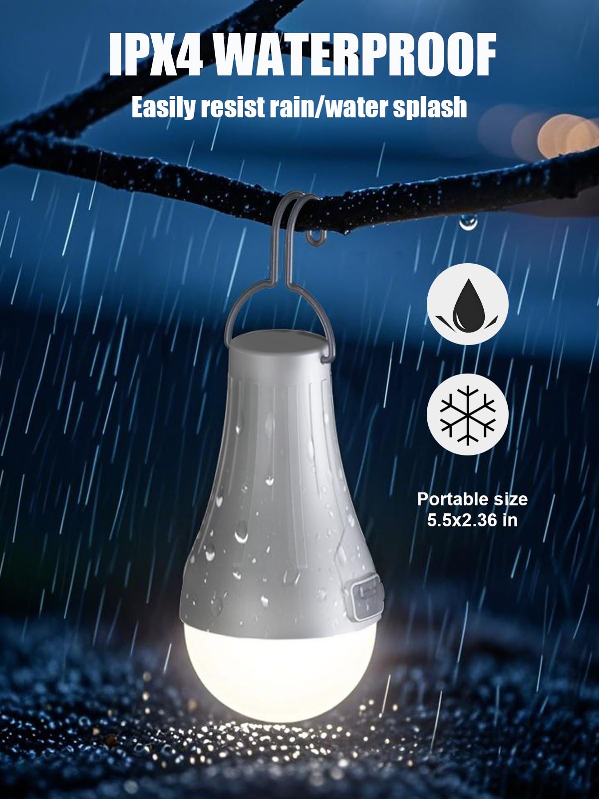 LOTOFIT Rechargeable Camping Light Bulbs - LED Tent Lights, Auto On/Off, 3 Brightness Levels, USB Rechargeable, White, 4-Pack