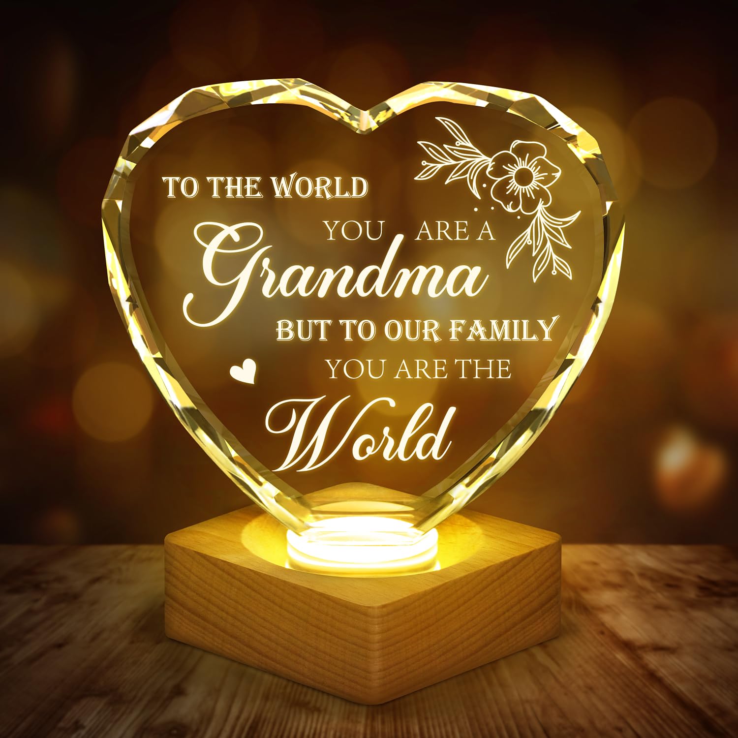 To My Grandma Gifts from Grandchildren, Engraved Crystal Night Light Present, Best Grandma Gifts for Grandmothers Birthday, Chr