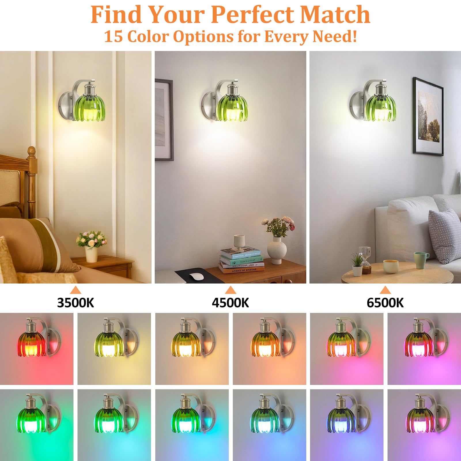 VerRon Rechargeable Wall Sconce with Remote Control, Green Glass Lampshade, 1-Pack, Brushed Nickel, Model B05092P