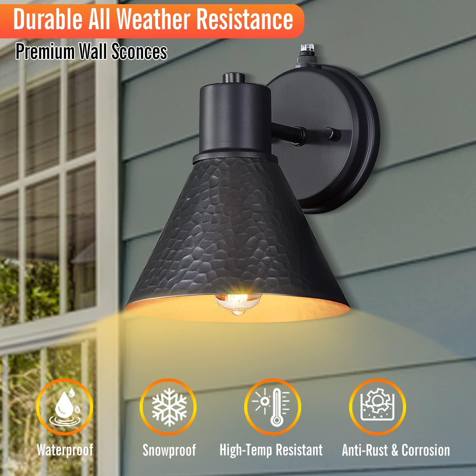 Ejiaxin 2 Pack Dusk To Dawn Outdoor Wall Sconces, Vintage Black Barn Light, Waterproof Fixture