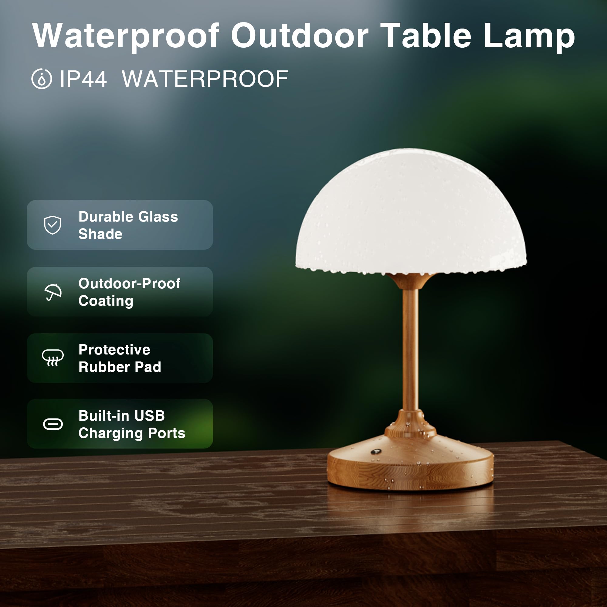 Dawnwake Mushroom Lamp Table Lamp For Bedroom,Desk Cordless Shower Lamps Waterproof,Outdoor Rechargeable Battery Operated Touch