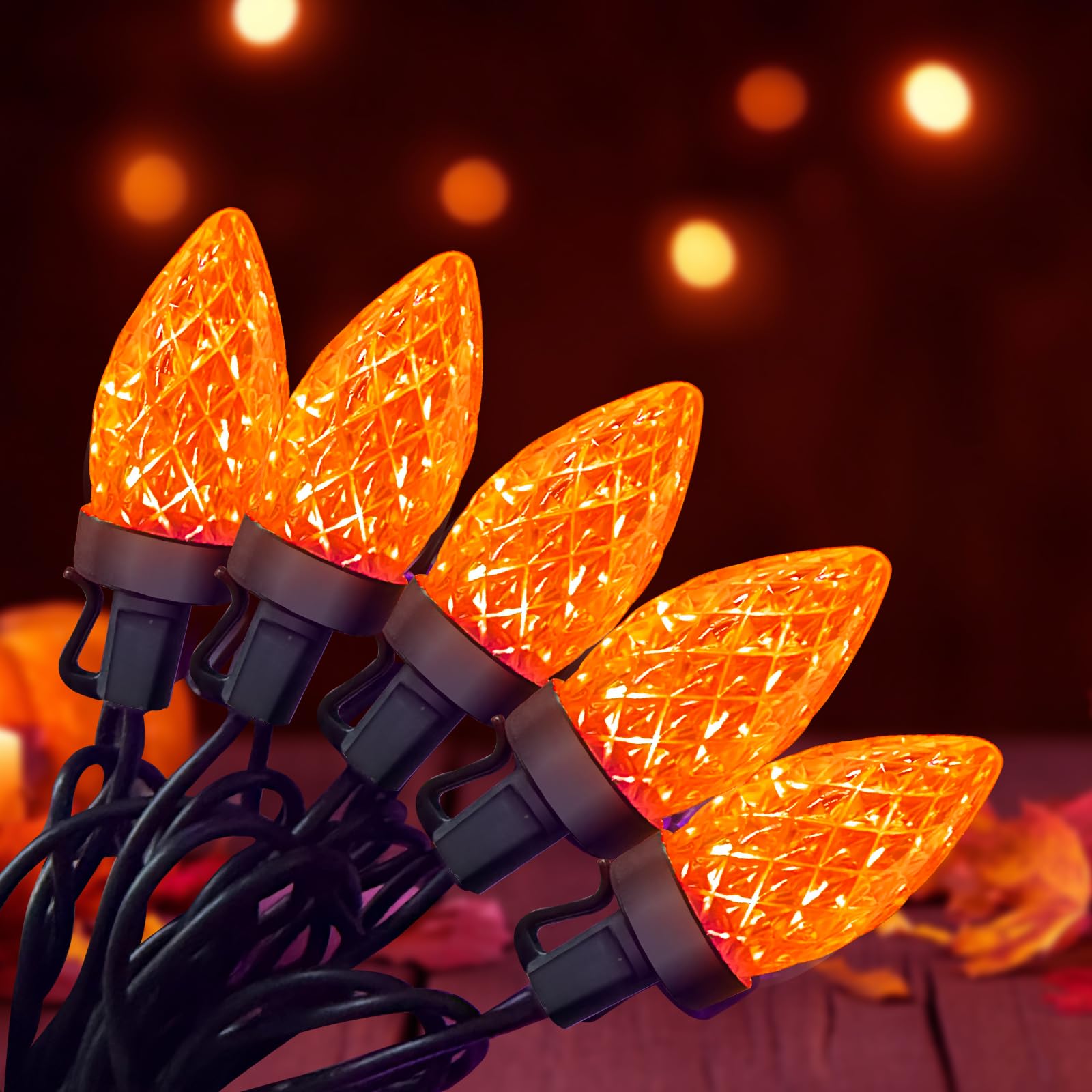 Orange Halloween String Lights Outdoor  26Ft Halloween Decorations Lights With 50 C7 Led Strawberry Orange Bulbs  Hanging Outdoor Patio Light For Outside Roofline Fall House Window Holiday Party Decor