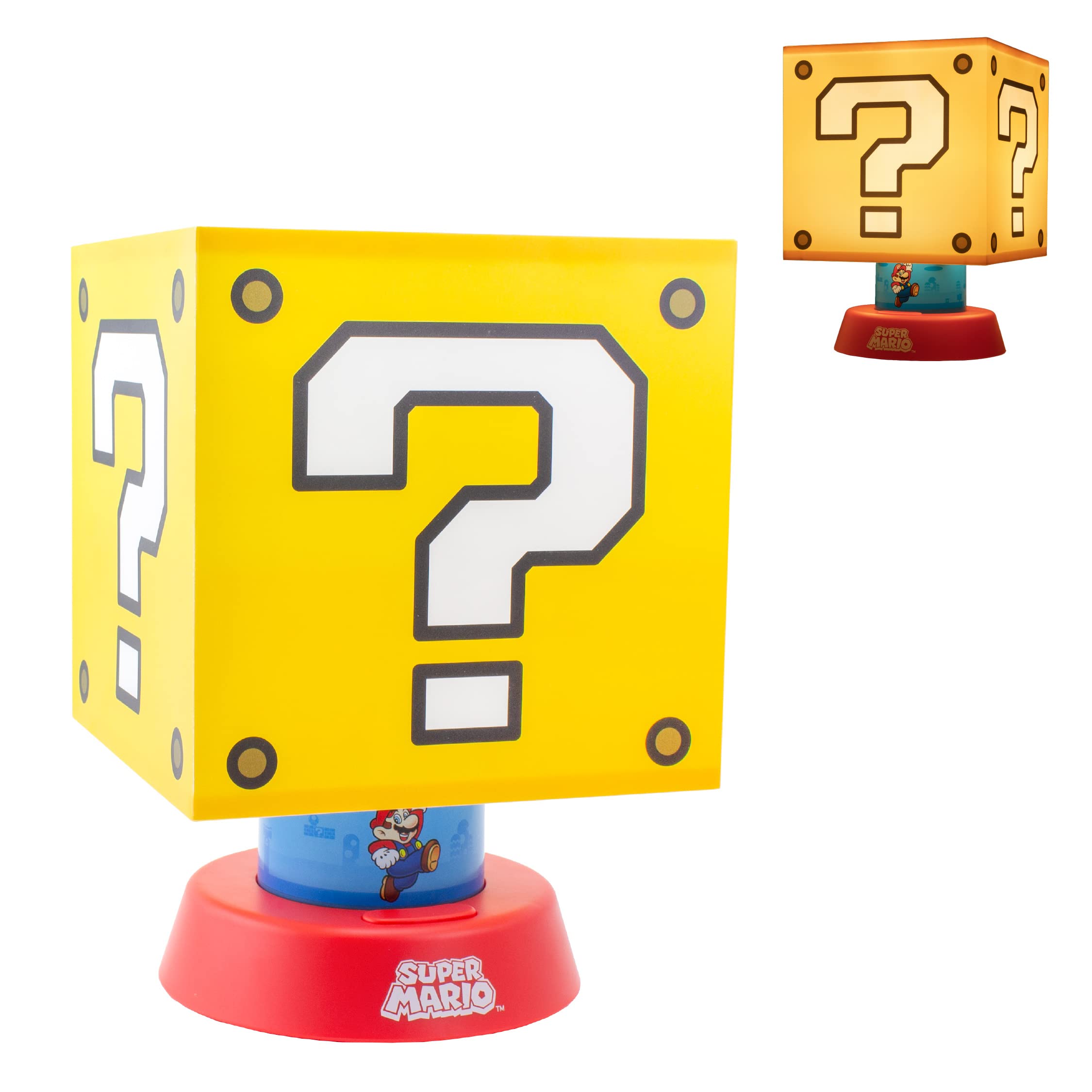 Paladone Super Mario Icon Lamp - 3 Brightness Settings, Auto Shut Off, Yellow, Model PP9318NN, Plastic Bedside Decor for Kids
