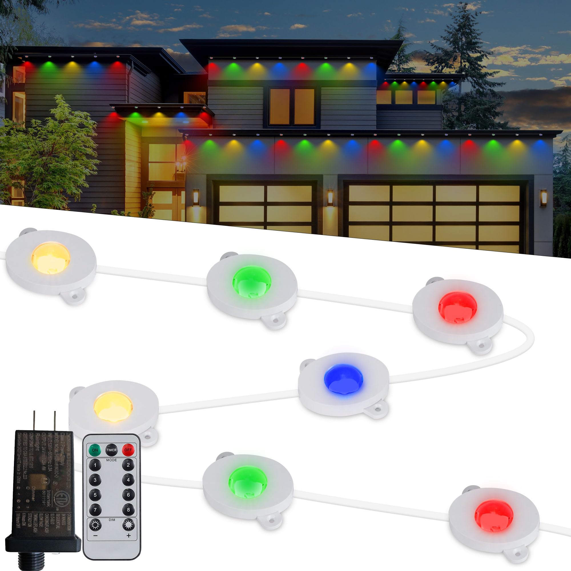 MERRIMAX M Permanent Outdoor Lights,50ft 36LED Eaves Lights with Remote,8 Modes Waterproof Outdoor Eave Connectable Christmas St