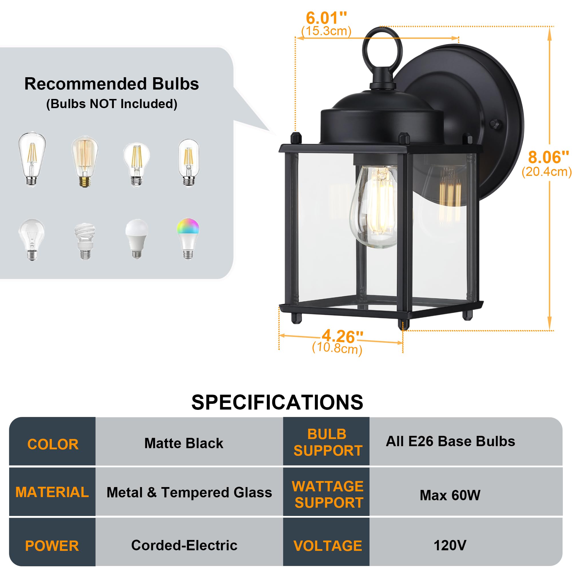 Gruenlich Outdoor Wall Sconce, Exterior Wall Lighting Fixtures With Clear Glass, Front Porch Lighting, Anti-Rust Outside Lights