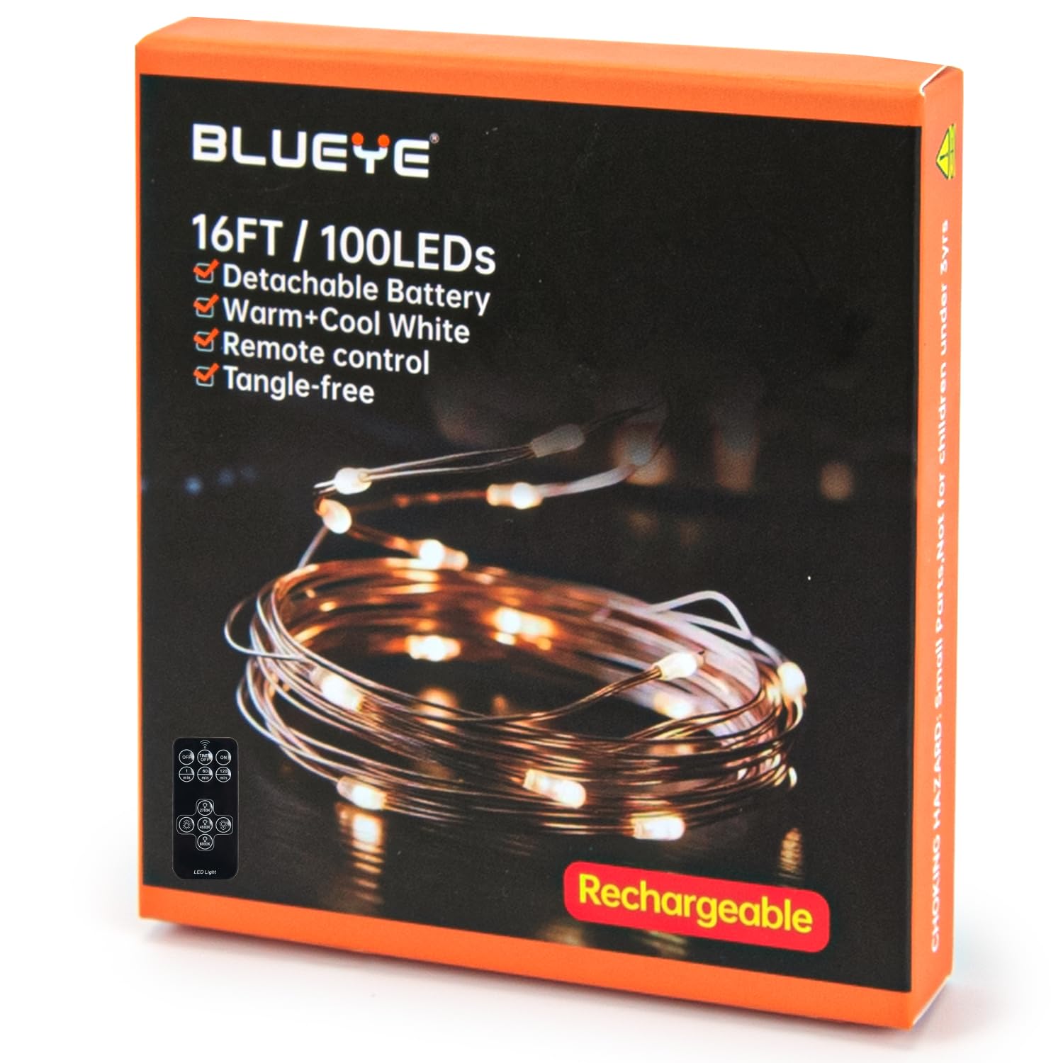 2Packs 16FT 100LEDs Rechargeable Fairy Lights,Remote Control,3 Off Timers,Detachable Battery Operated,Tangle-Free Camping String