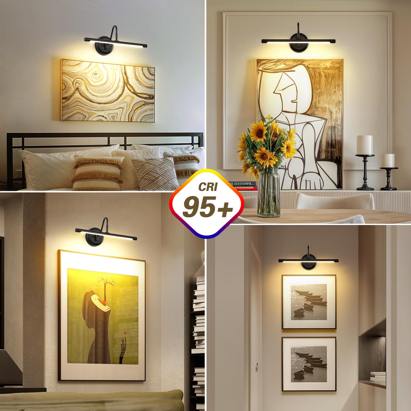 JOOSENLUX LED Picture Light Hardwired Matte Black Modern Picture Lights for Paintings 16.54 Inch Long Swing Arm Metal Art Ligh