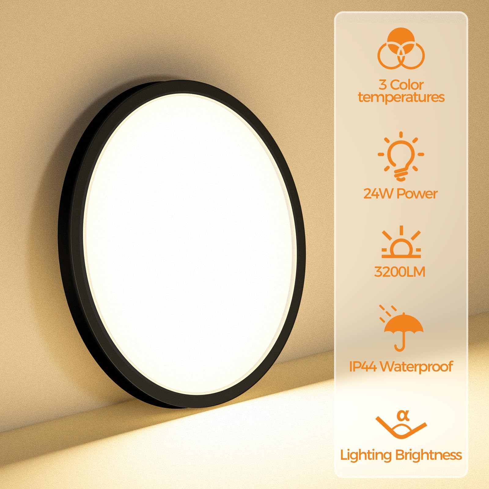 Slochi 2PACK LED Flush Mount Ceiling Light, 24W 3200Lm, 12Inch, Black, Model CLS29A-2-BK