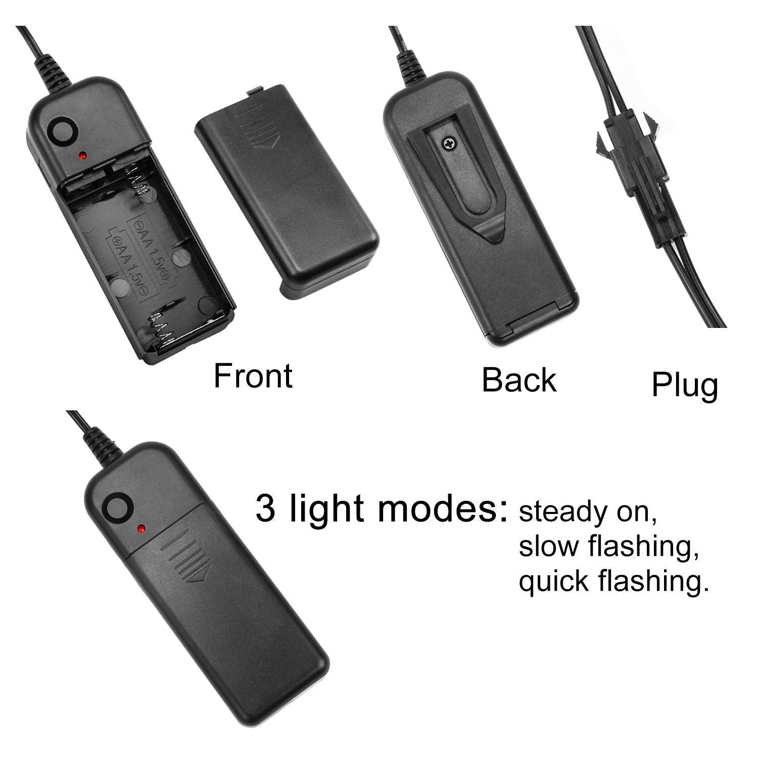 ABALDI EL Wire Neon Light Portable Battery Powered Wire Pack Flexible Glowing Strobing Electroluminescence for Xmas Party Decora