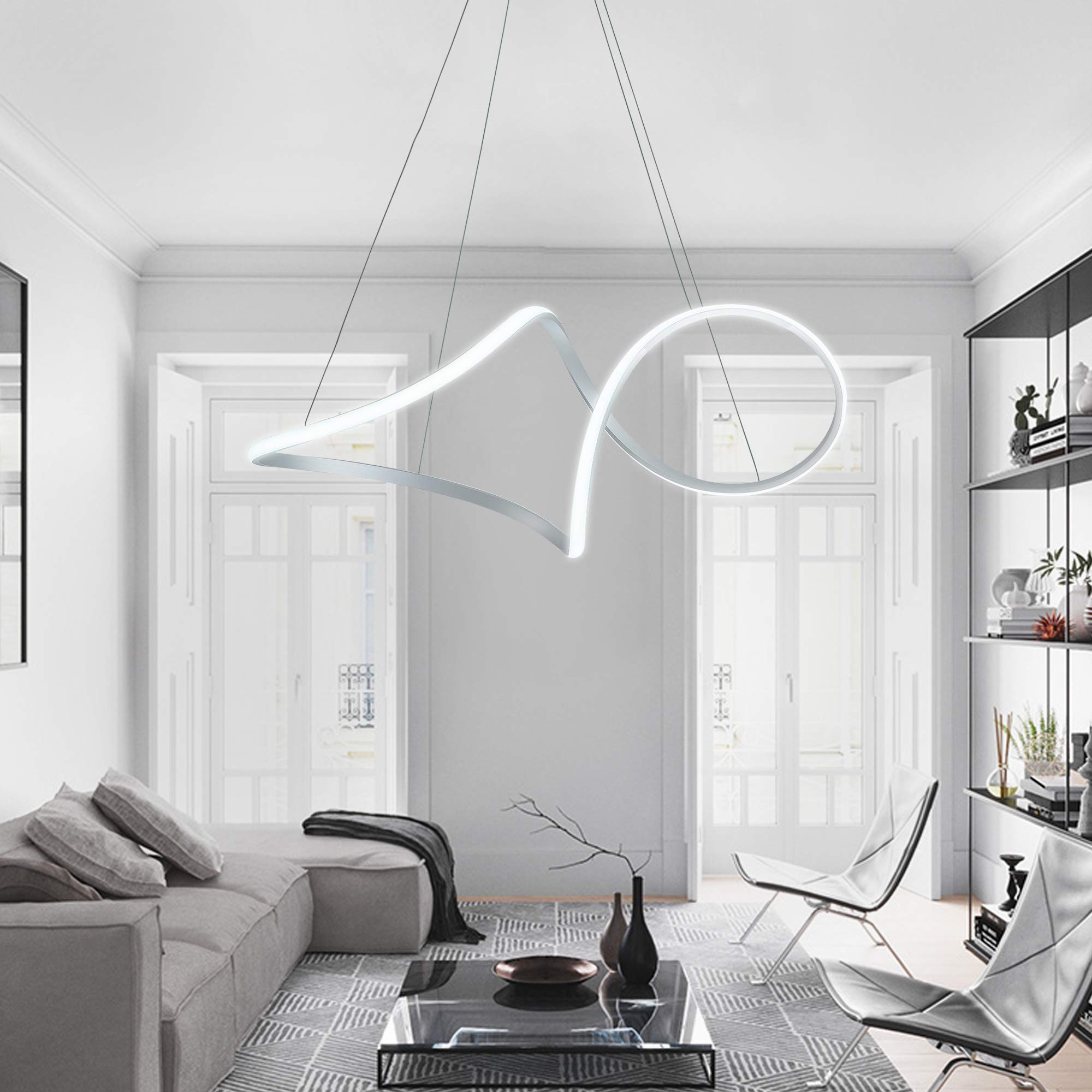 Sunmoo Contemporary Chandelie, Led Pendant Light With Irregular Rings, Not Dimmable 6000K Cool Light, Adjustable Pendant Light F