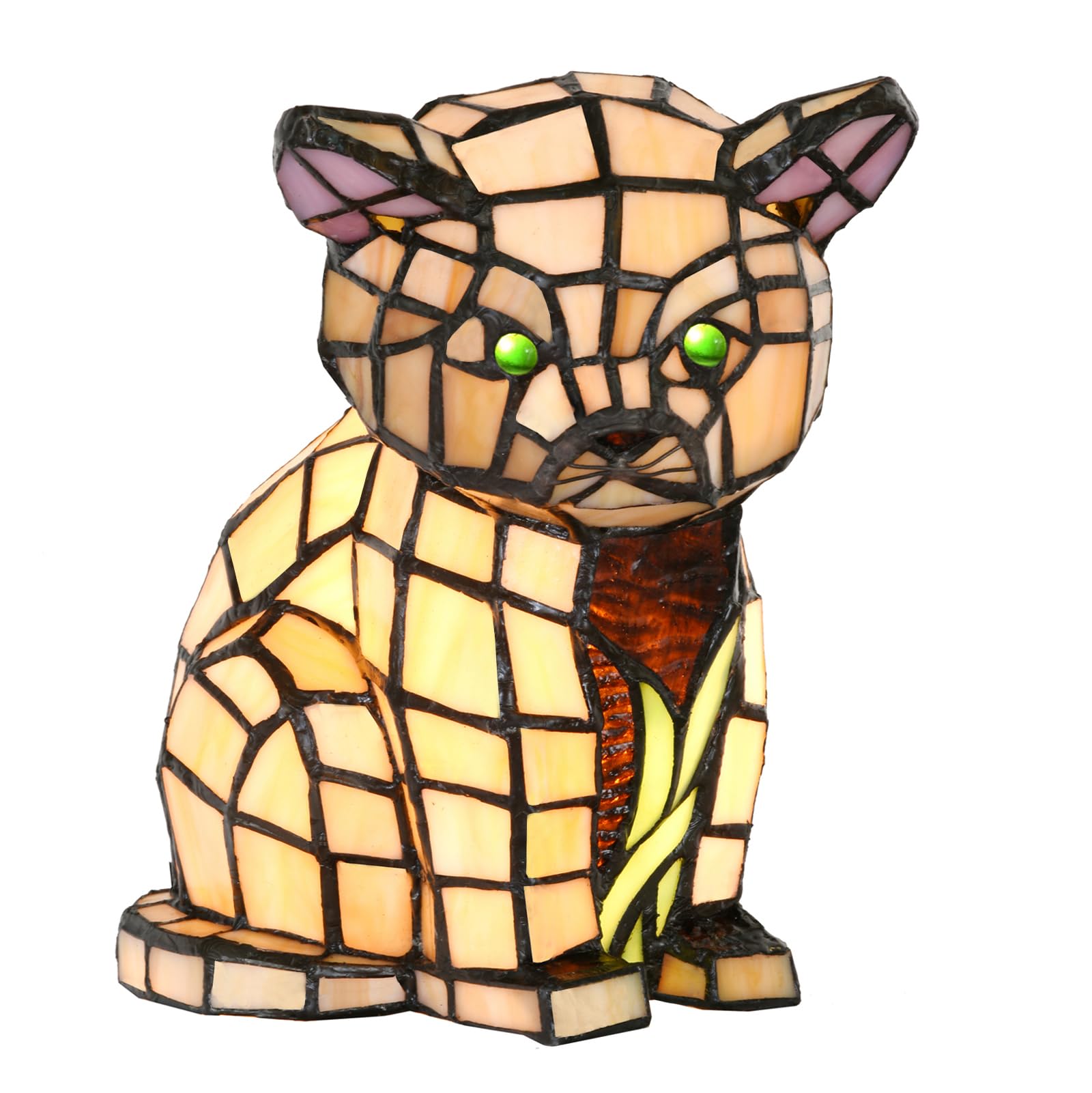 HomeBeauty A0006 Tiffany Lovely Cat Table Lamp Handmade Stained Glass Animal Night Light, Accent Lamp for Livingroom Bedroom Hom