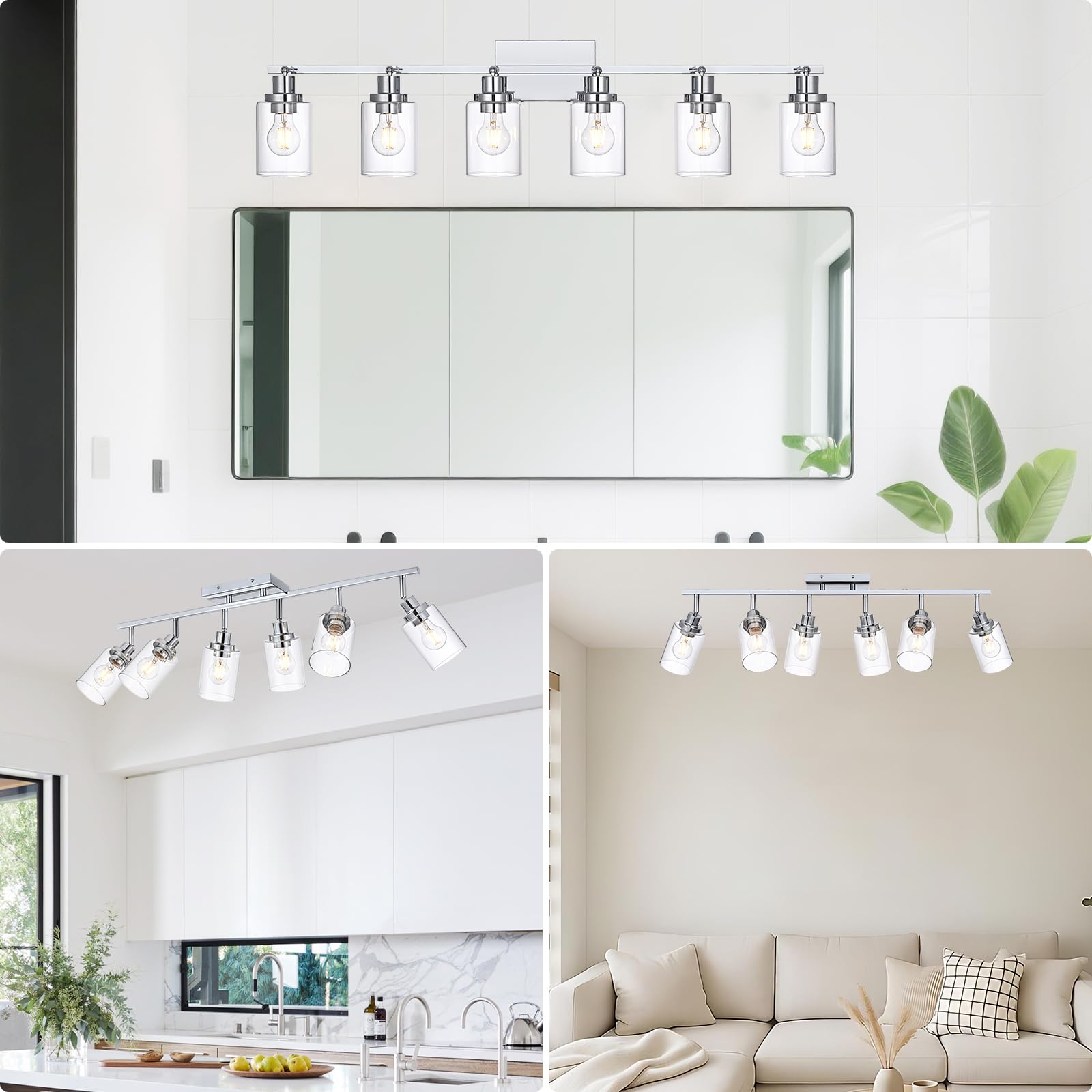 Wanluce 6-Light Chrome Track Lighting Kit, Iron Multi-Directional Fixtures for Kitchen & Bathroom, Model 16450SP-6CH
