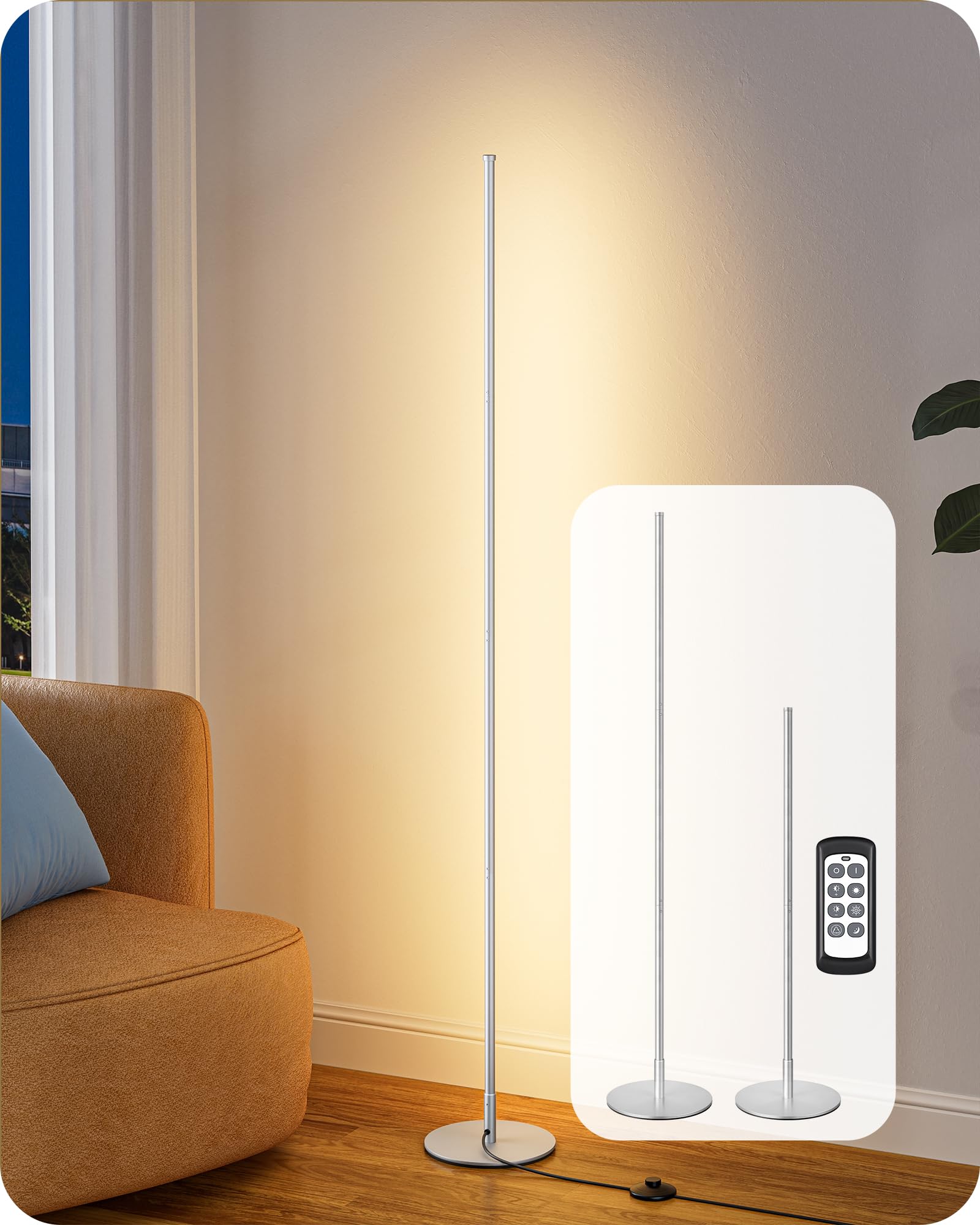 EDISHINE Dimmable Floor Lamp, 59.8 Standing Lamp with 3 Height Settings, Adjustable Color Temperature, Remote Control, Foot Swit