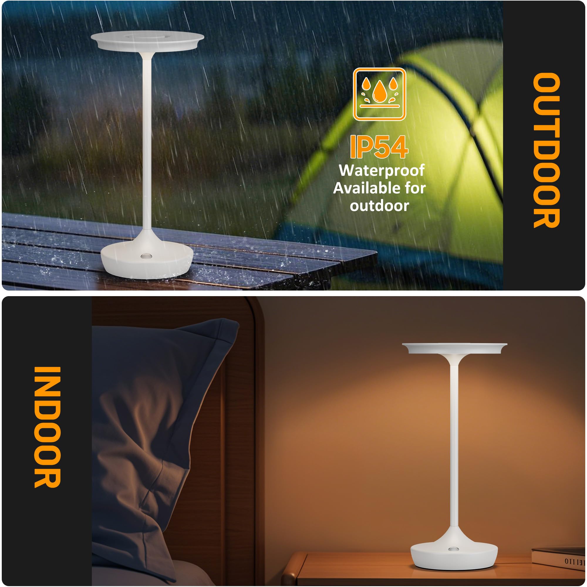 SHANGCAI LED Rechargeable Cordless Table Lamps, 3 Color Dimming, 2 Pack, White, Aluminum
