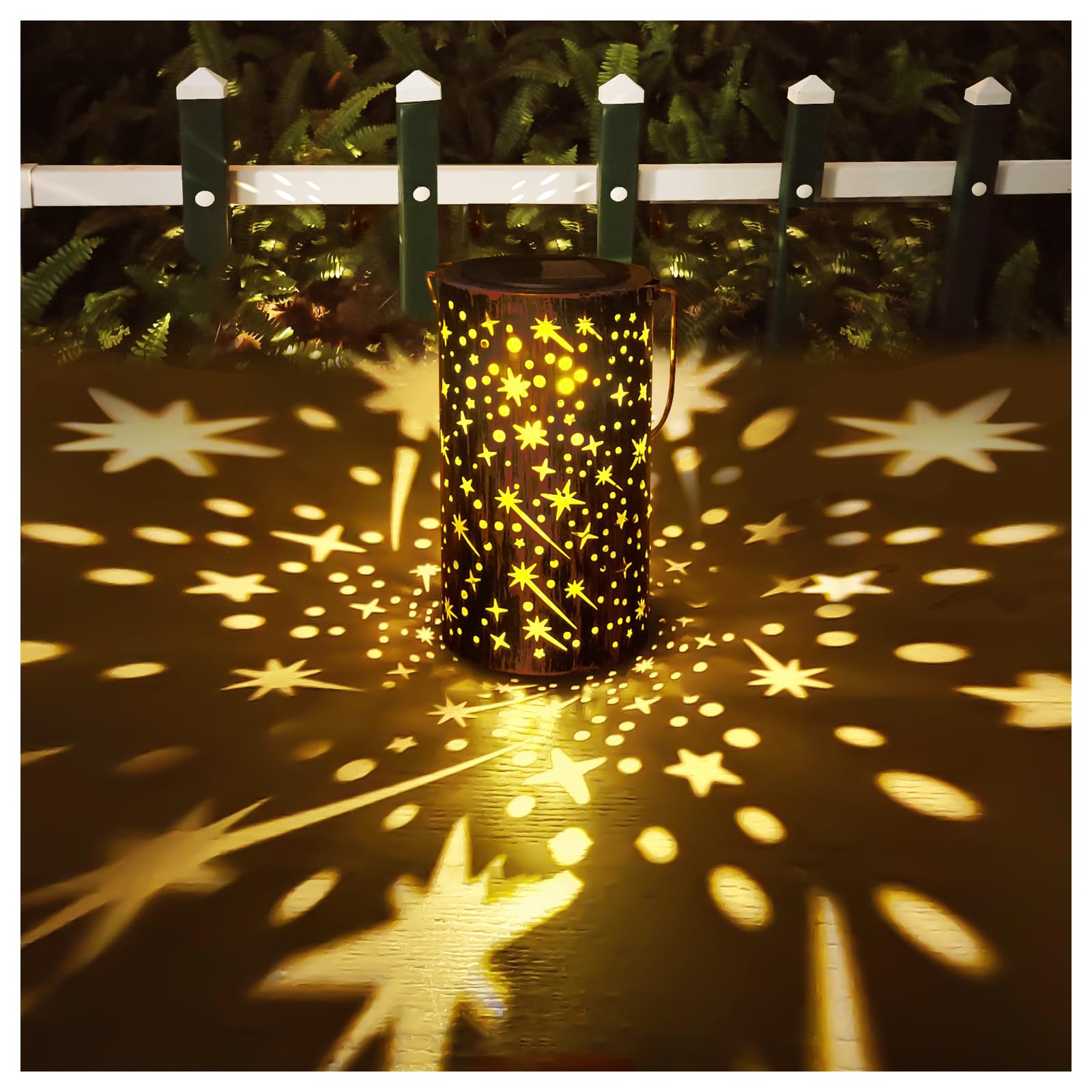 HUMIIEYE Solar Lantern Outdoor, Upgraded Dynamic Star Garden Decor, IP65 Waterproof Hanging Solar Powered Metal Decorative Light