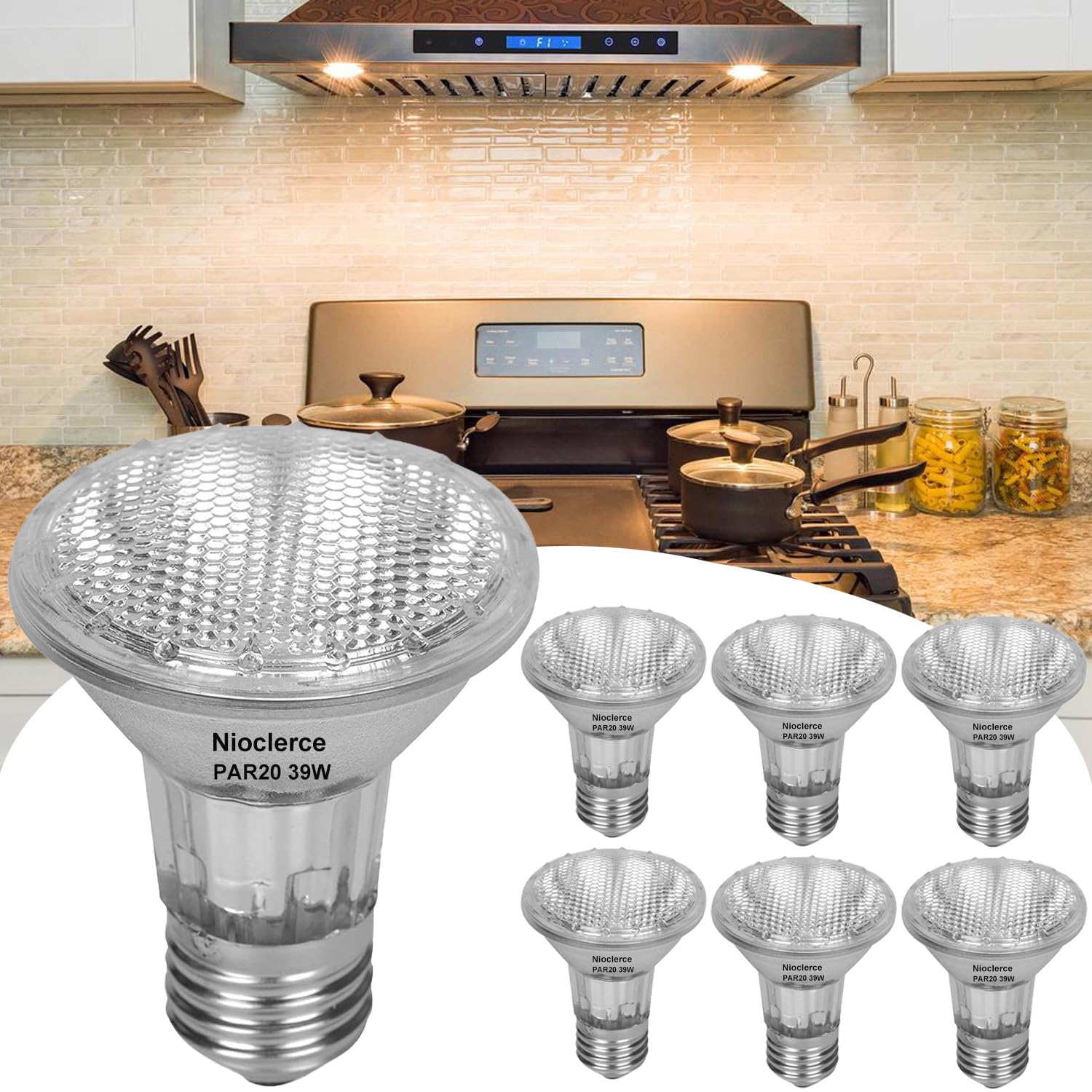 Nioclerce Par20 Flood 39W 120V 480 Lumens- 6 Pack Par20 Flood Light Bulbs 2800K Warm White, Par 20 Dimmable With E26 Base, Long 