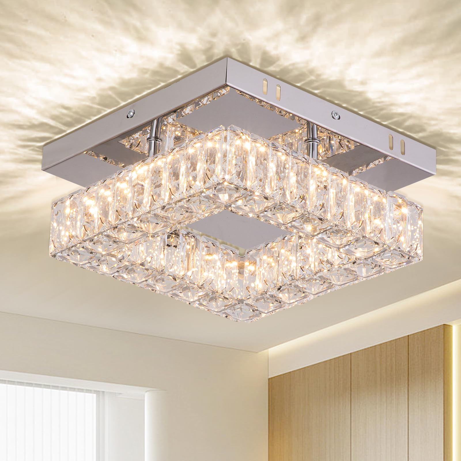 YPQXYHDA 9.8'' Modern Mini LED Chandelier Crystal Ceiling Light Flush Mount Ceiling Light for Hallway Foyer Kitchen Closet 3000 