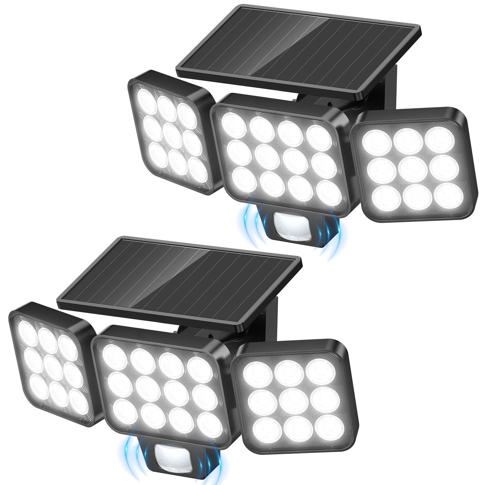 WdtPro Solar Lights Outdoor Flood Light, 3500LM Bright Motion Sensor Outdoor Lights, 3 Heads & Upgrade Glass Panel, LED Solar Po
