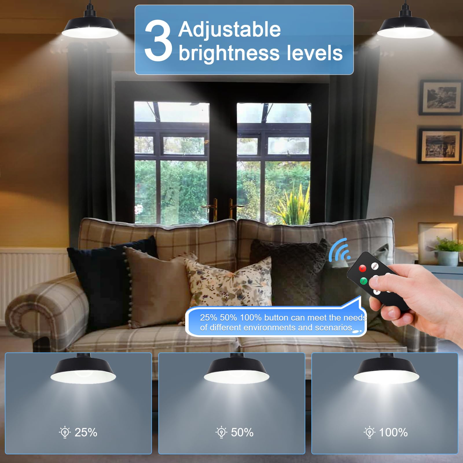 Guyulux Led Solar Pendant Lights, 2 Pack, 360° Adjustable, Remote Control, Ip65 Waterproof, Black, Model Yuu-T28