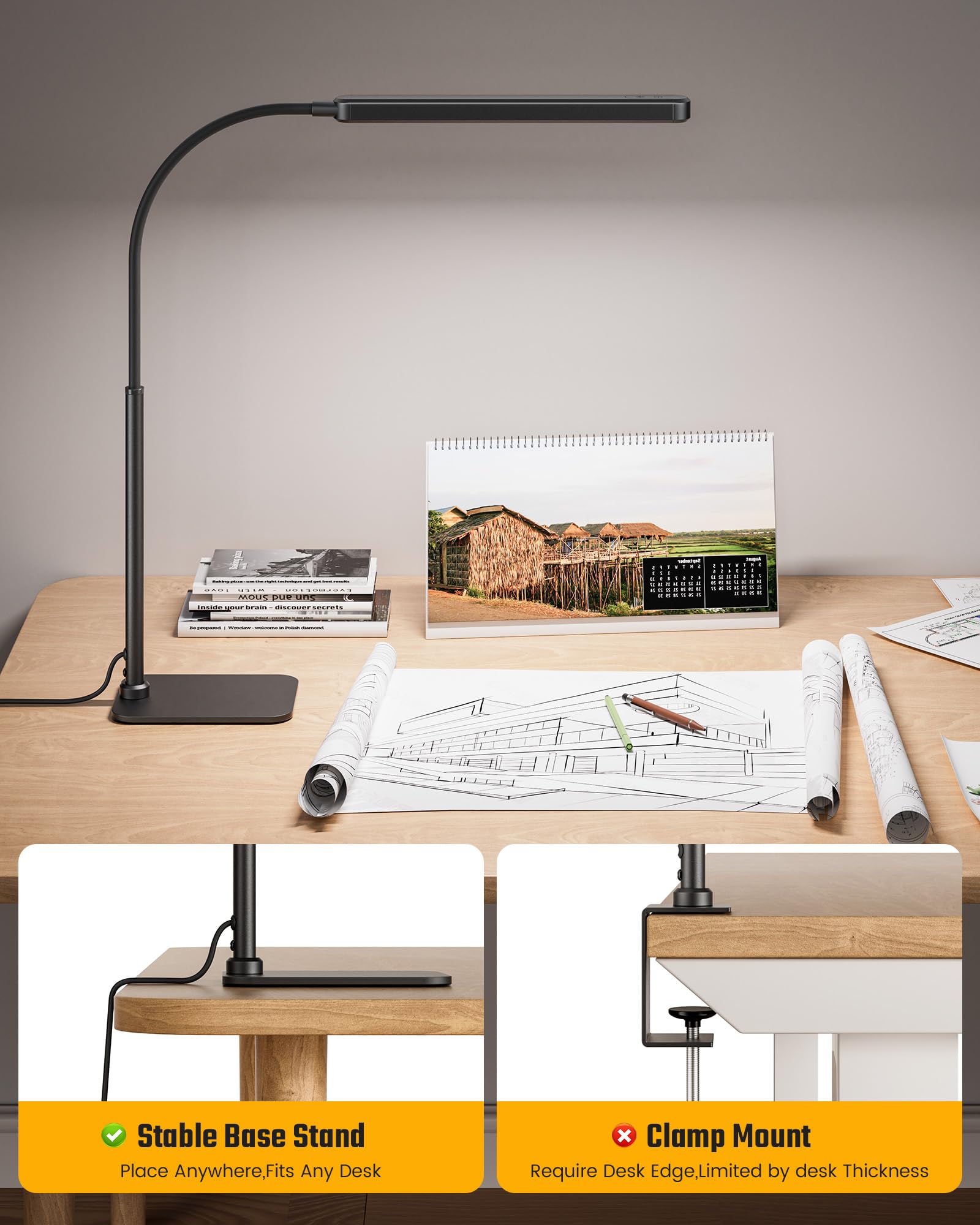 Superdanny Eye-Caring Led Desk Lamp With Base 360?Flexible Gooseneck Work Lamp Touch Control 3 Light Colors Smooth Dimming Task Lighting Reading Light For Home Office College Dorm  Black