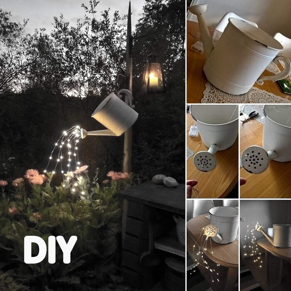 Soltuus Solar Fairy String Lights Outside Cool White, Multi Strand 180 Leds Watering Can Light For Outdoor, Waterproof Solar Pow
