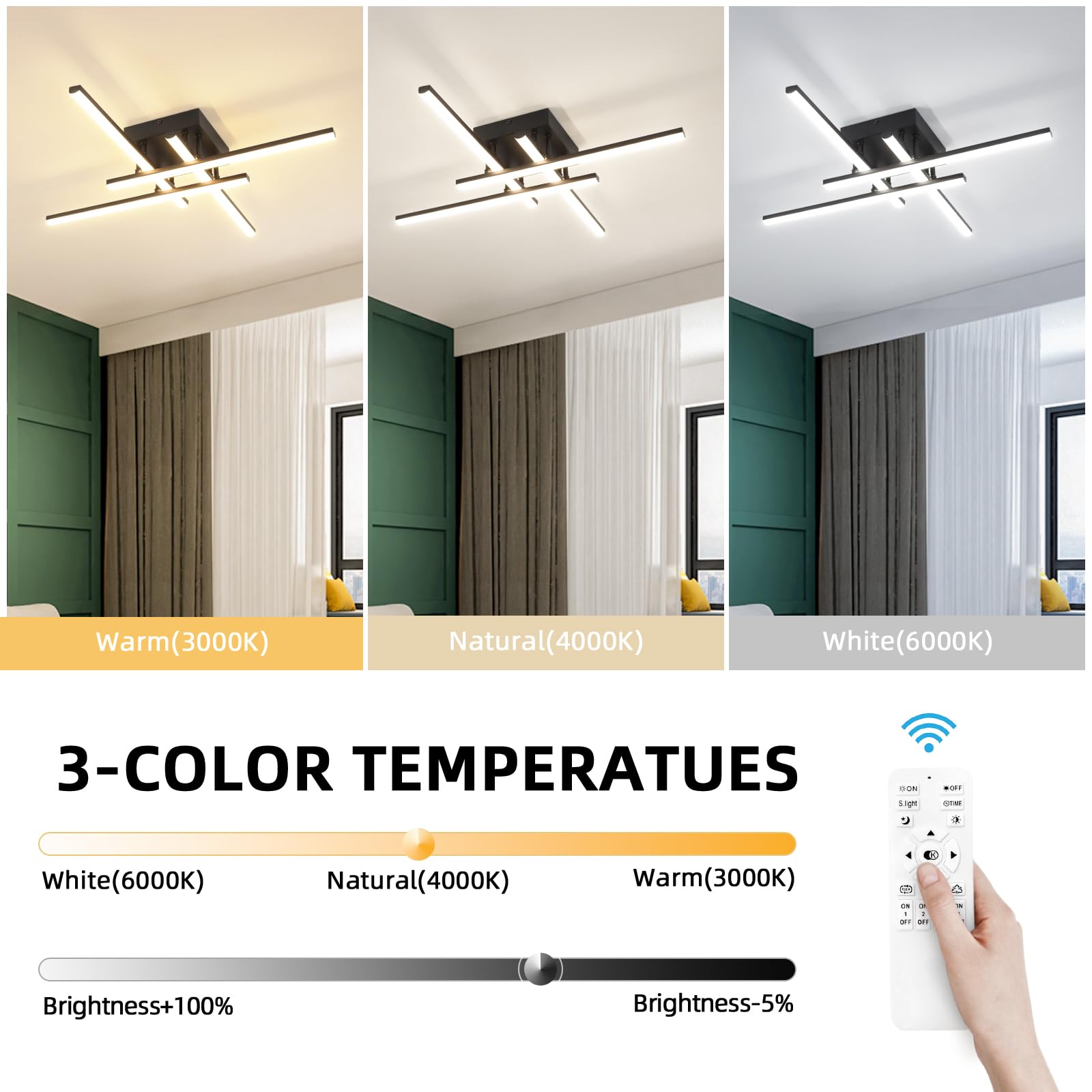 Caneoe Modern Ceiling Light Fixture Sputnik Dimmable Ceiling Light With Remote Control Black Flush Mount Chandelier Ceiling Lamp