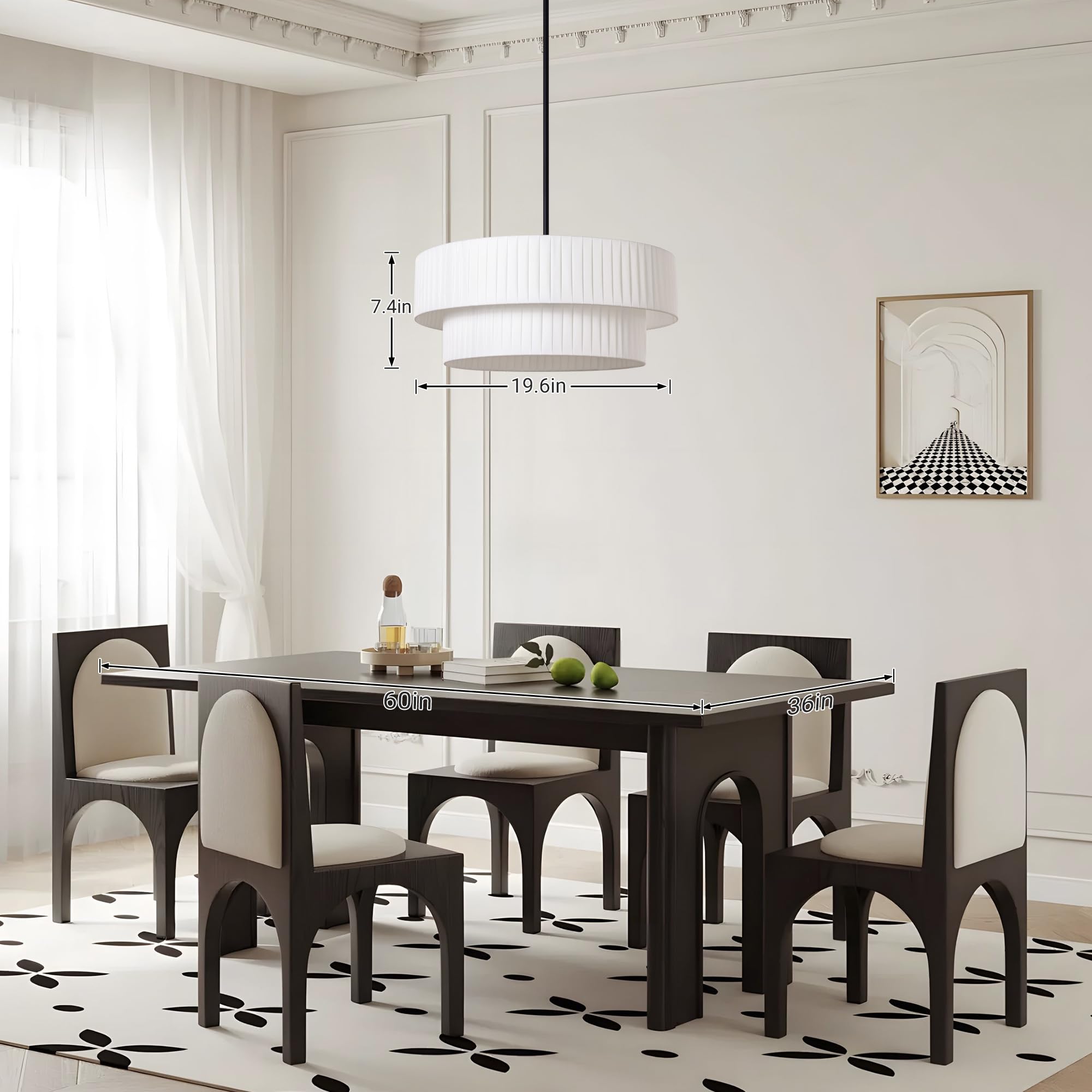 Lamqee 20    Modern Drum Chandelier, 2-Tier Semi-Flush Mount Pendant Light Fixtures 3-Light With White Fabric Lampshades, Matte