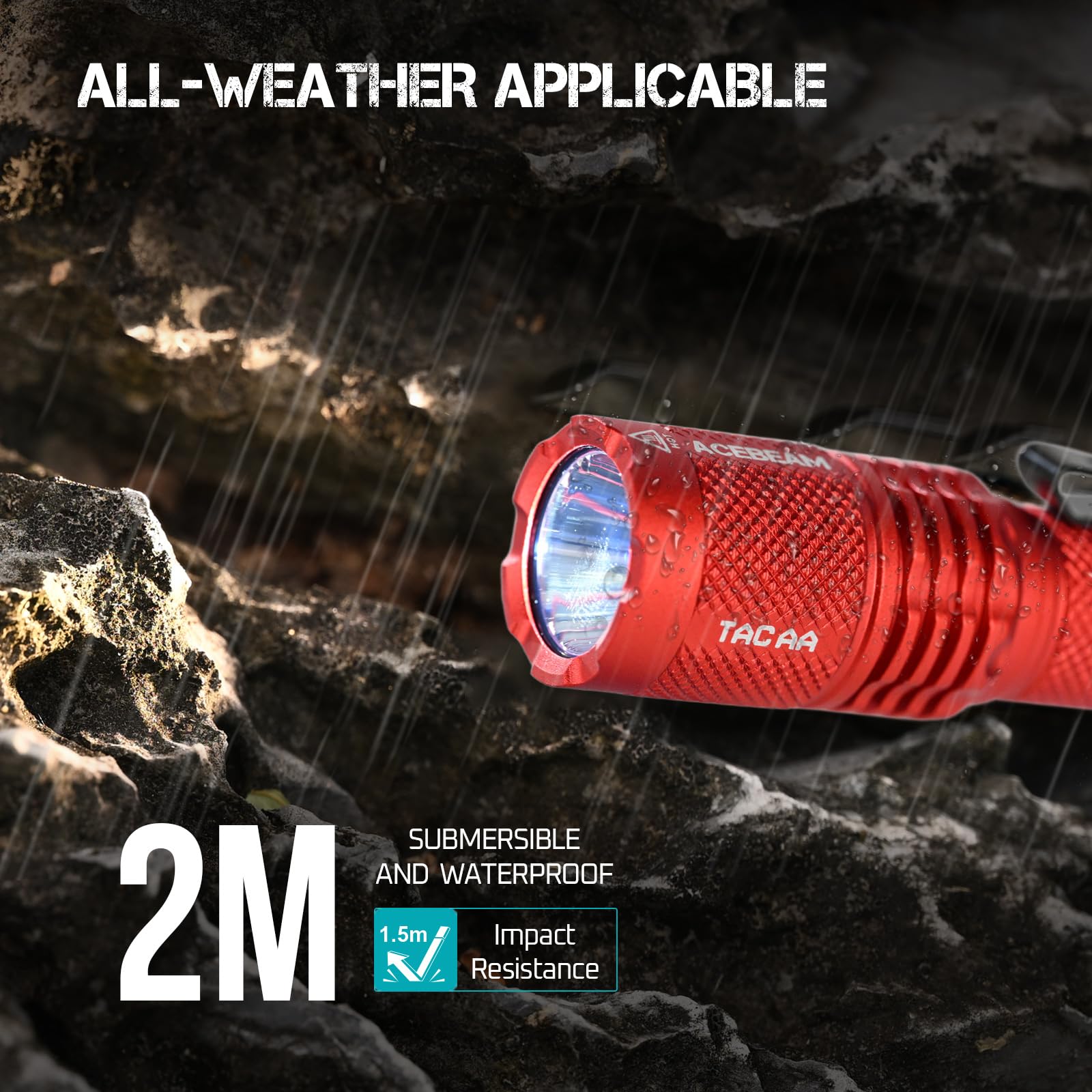 ACEBEAM TAC AA 2.0 Tactical Flashlight, 900 Lumens, 360 Meters Range, Rechargeable, Red Aluminum, EDC, 6 Modes