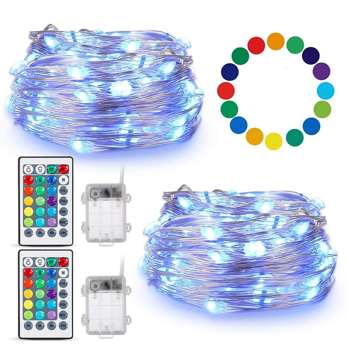 Tensteed Fairy Lights Battery Operated Twinkle Lights With Multicolor Changing, 50 Led, 16.4Ft Silvery Copper Wire, Remote Included. Perfect For Party, Wedding, Christmas Décor - 2 Pack