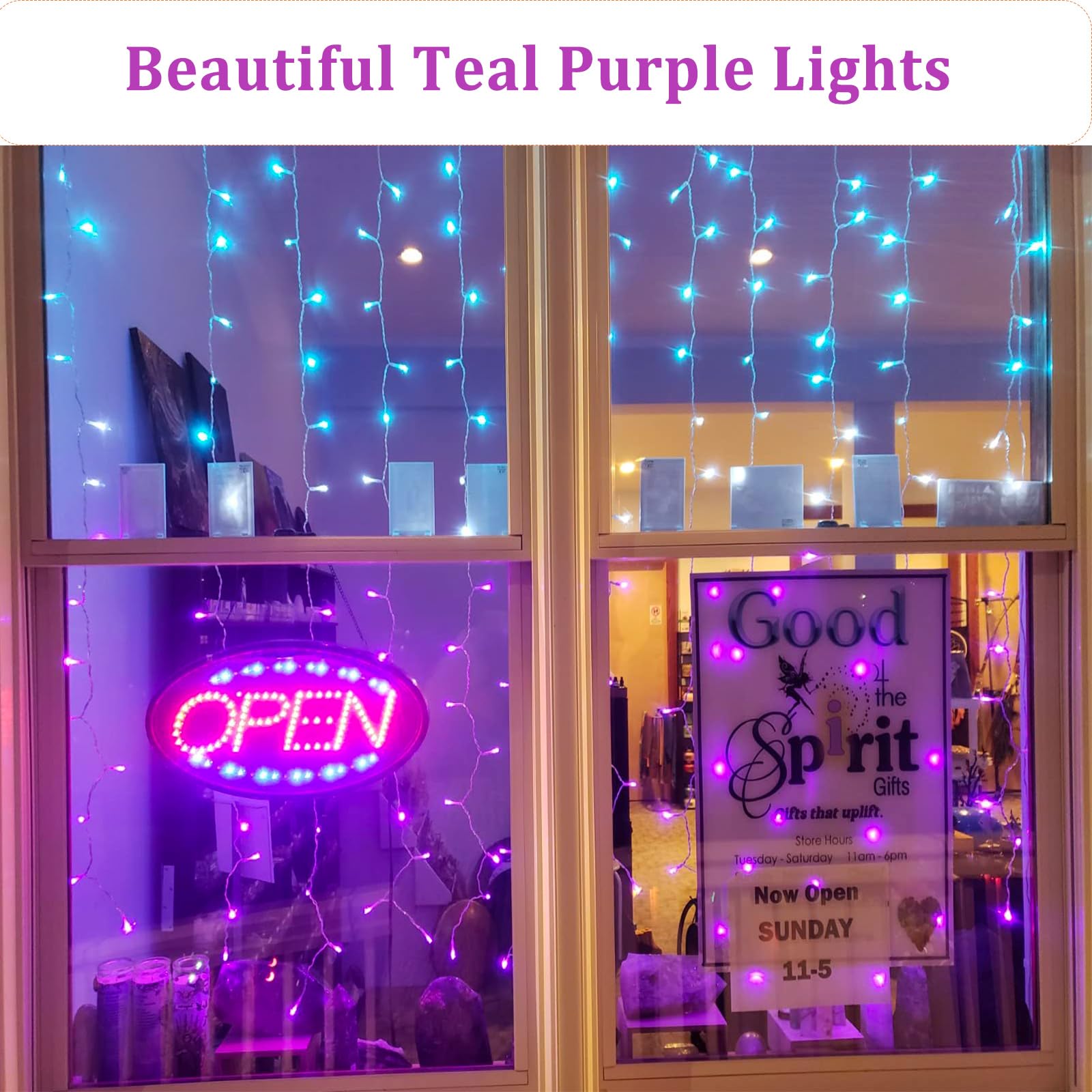 Curtain Lights For Bedroom Waterfall Led String Lights Purpleteal Ombre Hanging Fairy Mermaid Lights For Kids Teen Room Decor Window Wall Ocean Sea Decor Christmas Girls Gift (Turquoise & Purple)