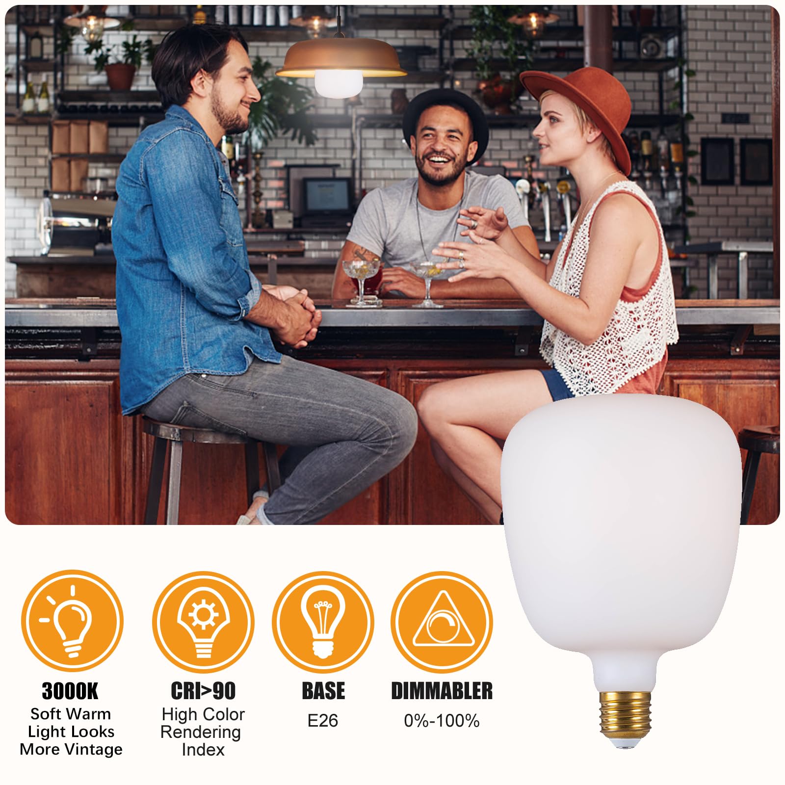SD LUX Oversized LED Filament Bulb 12W 1800LM E26 Milky Glass T140WT Warm White (3000K) Dimmable, Vintage Style, 1