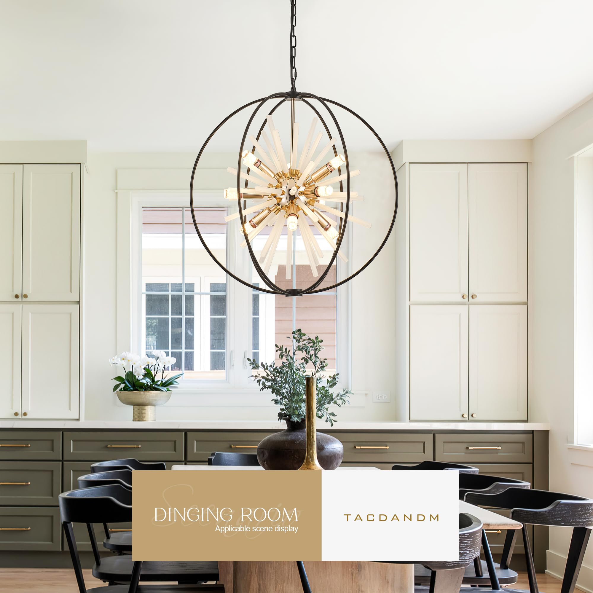 Tacdandm 23.6'' Black Gold 12-Light Globe Sputnik Chandelier Modern Adjustable Hanging Ceiling Glass Tube Pendant Light Fixture