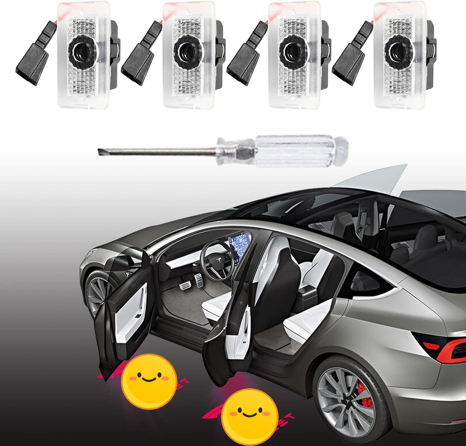 Rcbdcygj No Fade Led Logo Projector Puddle Lights Ultra-Bright Welcome Light 3D Laser Ghost Shadow Light Compatible With Tesla M
