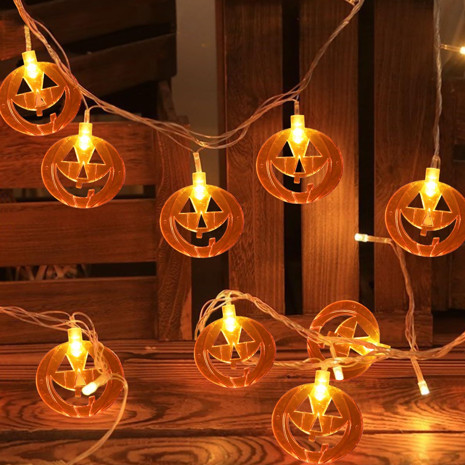 sunmile Halloween 3D Pumpkin String Lights-15ft 20 LED Battery Operated Halloween Decorations Outdoor Indoor Home Halloween Part