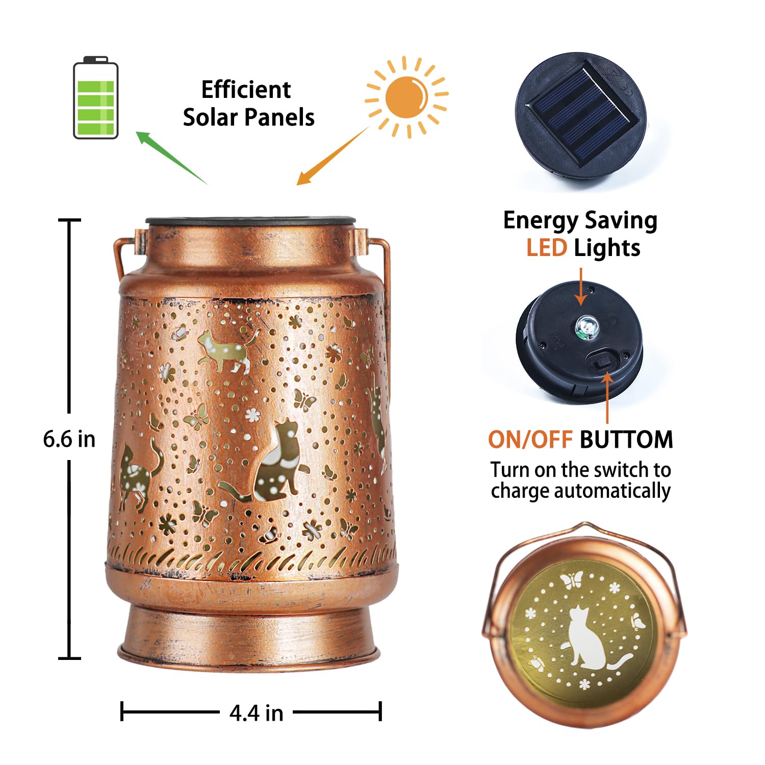 2 Pack Cat Outdoor Solar Hanging Lanterns Waterproof Led Solar Lights Metal Decorative Lanterns For Garden, Patio, Courtyard, Ba