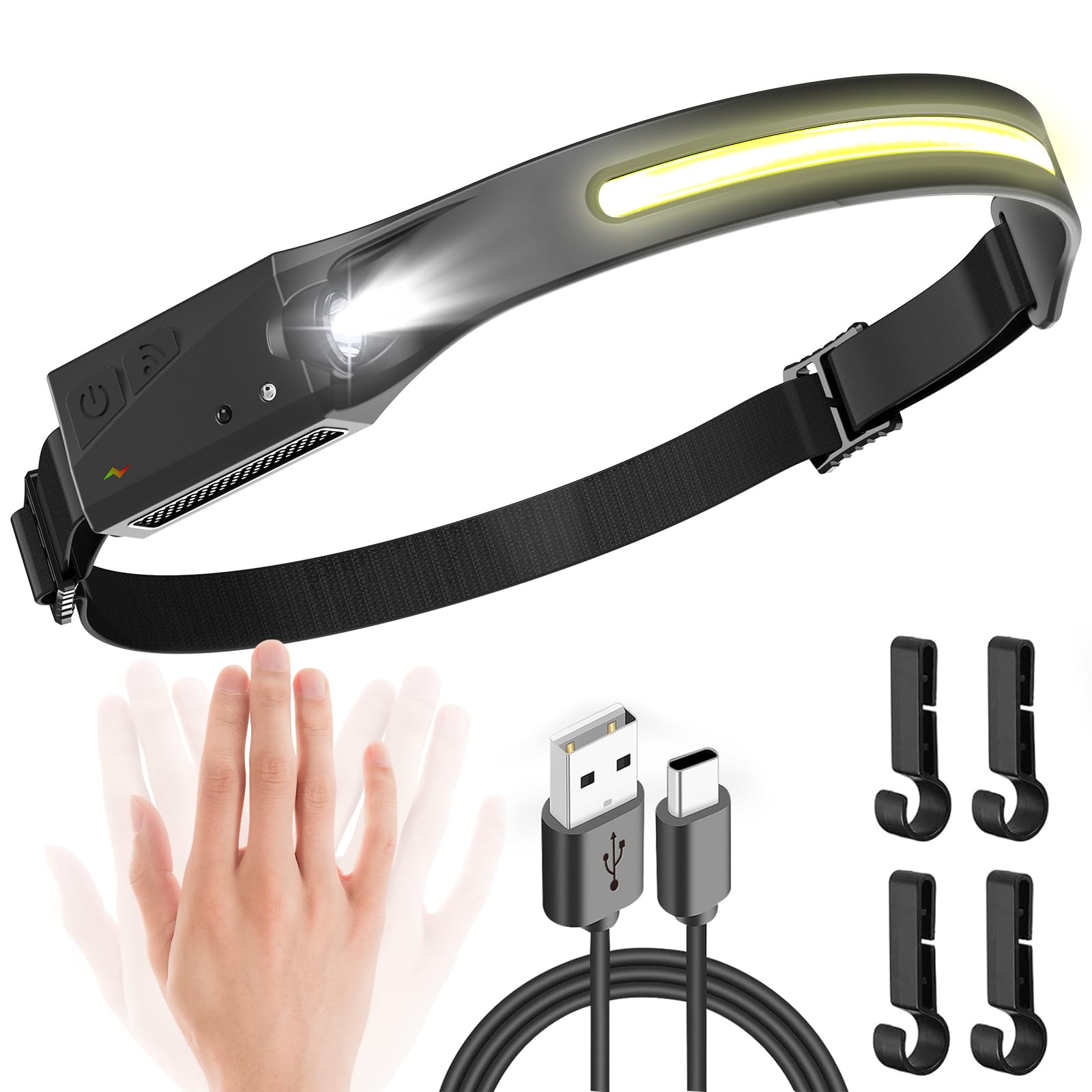 Headlamp Rechargeable, 230 Wide Beam Head Lamps Led Super Bright, Rechargeable Headlamp Flashlight Usb C, Motion Sensor Head Lig