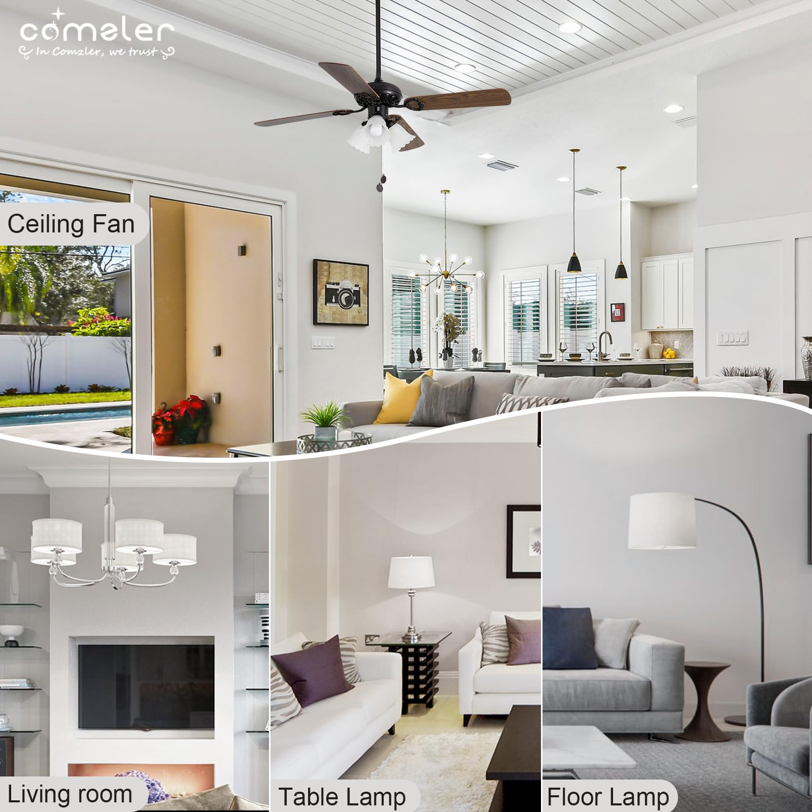 Comzler Led Ceiling Fan Light Bulbs, A15 Led Light Bulb, 60 Watt Equivalent E12 Candelabra Base Light Bulbs, Daylight 5000K, 600