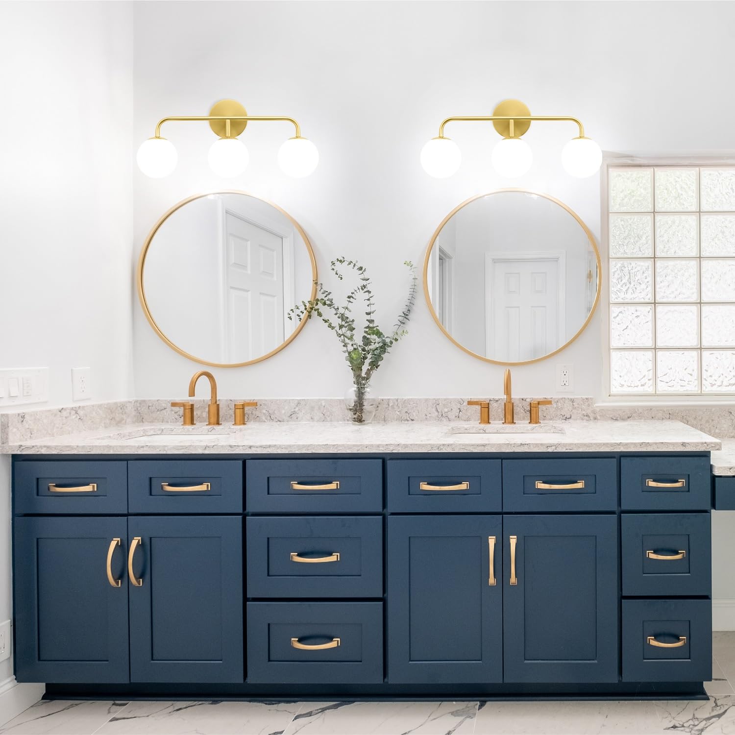 Gold Bathroom Vanity Lights, Mid Century Modern 3-Light Bathroom Lighting Fixtures Over Mirror, Brushed Gold Bathroom Lights Wal