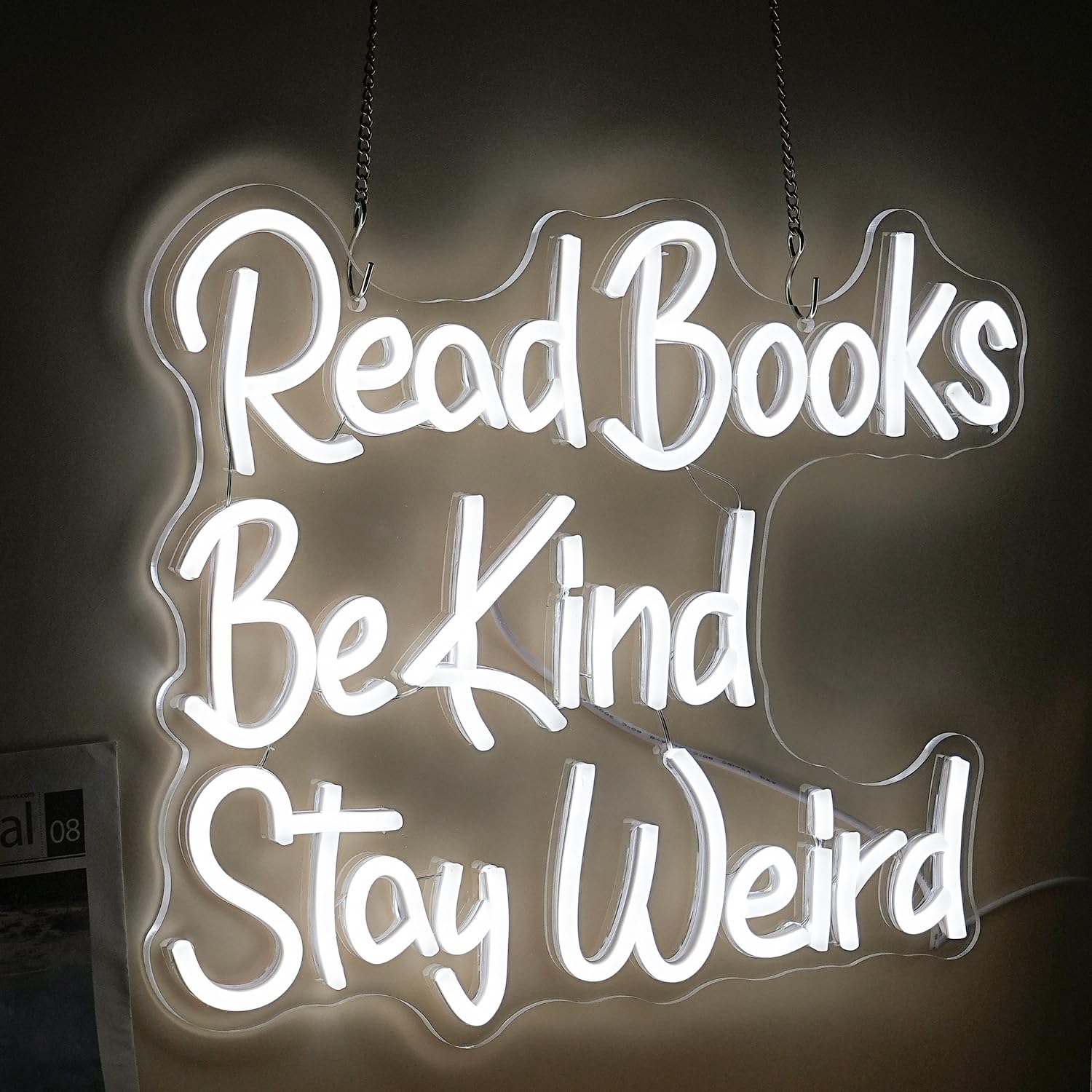 Lisignve Led Neon Sign - Read Books Be Kind Wall Decor, Dimmable, Usb Powered, 14.17X13, White