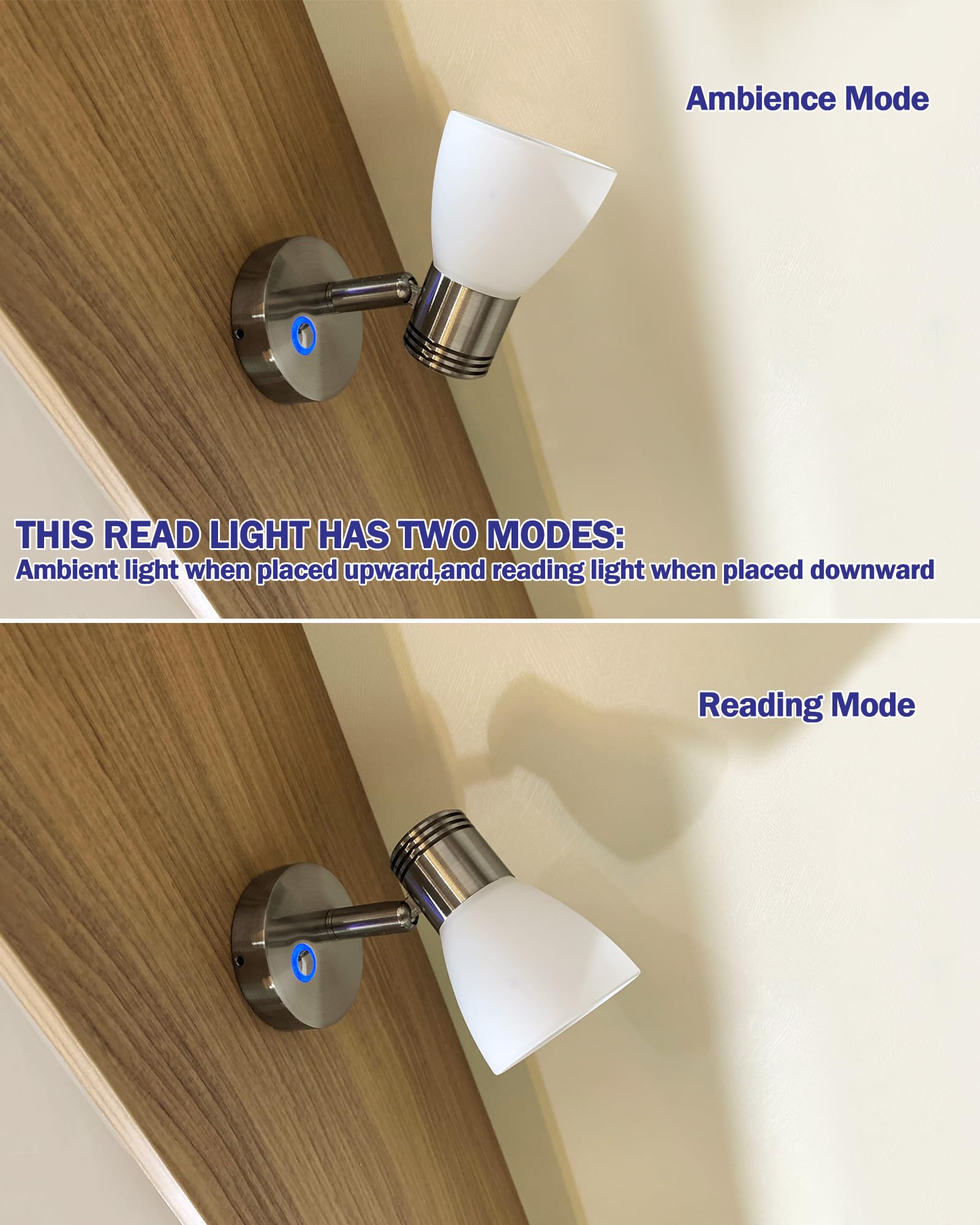 THALASSA 12V LED Boat Reading Light - Polished Metal Wall Sconce with Touch Dimmer for RV, Caravan, Camper Van Indoor Lighting