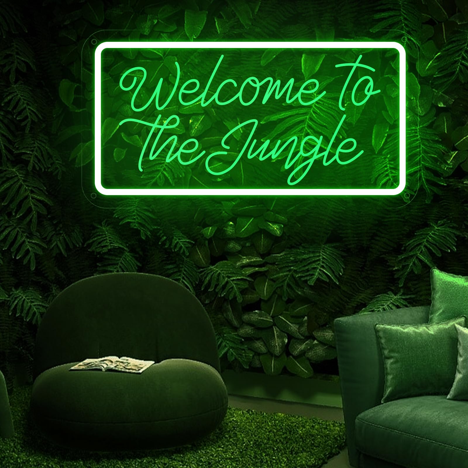 Brochao Neon Light Sign, Dimmable Green LED Wall Decor, 16inx8.5in, Acrylic, Model BRO14-WTT-Z13-GR-40*21, Welcome to the