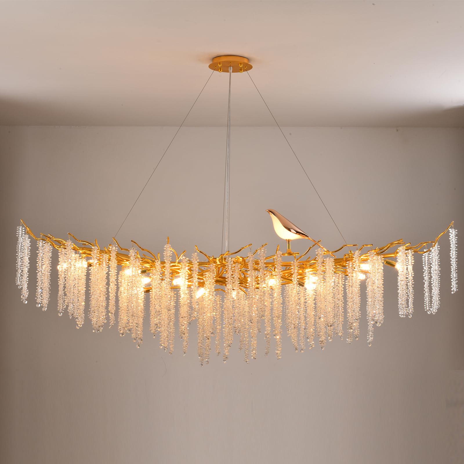Modern Gold Crystal Chandelier Tree Branch Chandelier L72-Inch 20-Lights Gold Linear Raindrop Hanging Pendant Light Fixture for Dining Living Room Entryway Foyer Stairway Bedroom Hallway (Gold-L72-B)