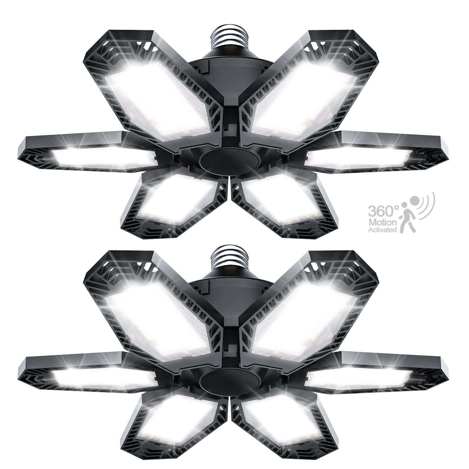 2 Pack Motion Sensor Garage Light, Total 30000Lm Deformable Garage Lighting, 150W Garage Light Led Ceiling With Motion, Ultra Br