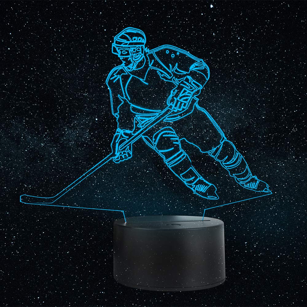 Wiscky 3D Hockey Player Lamp - 7 LED Color Changing Touch Table Lamp, Porcelain, Plastic, Metal, Glass, Cool Gift for Sports Fans