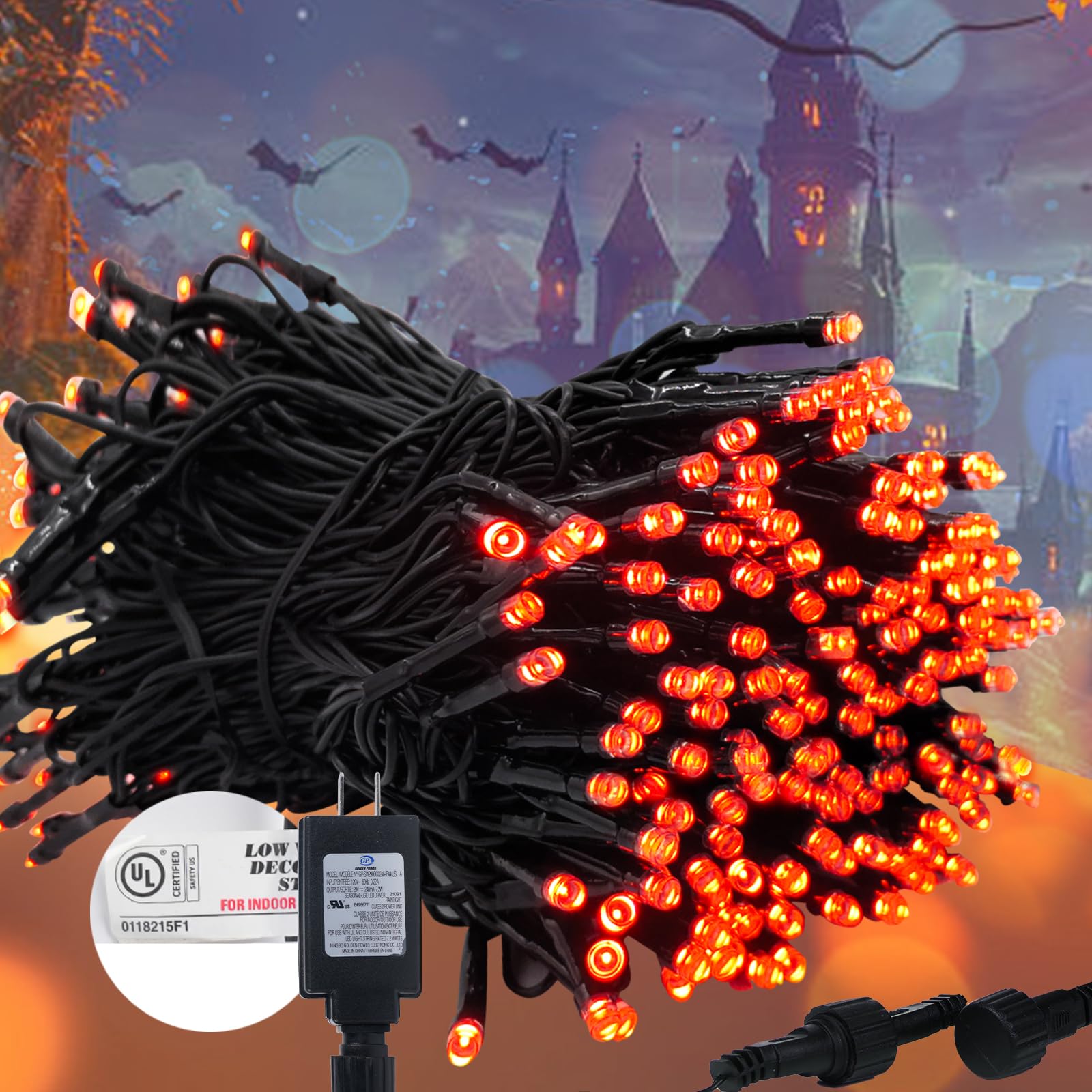 Kwaiffeo Halloween Lights, 100FT 300LED Orange String Lights Outdoor Indoor, 8 Modes Connectable Orange Lights for Christmas Hal