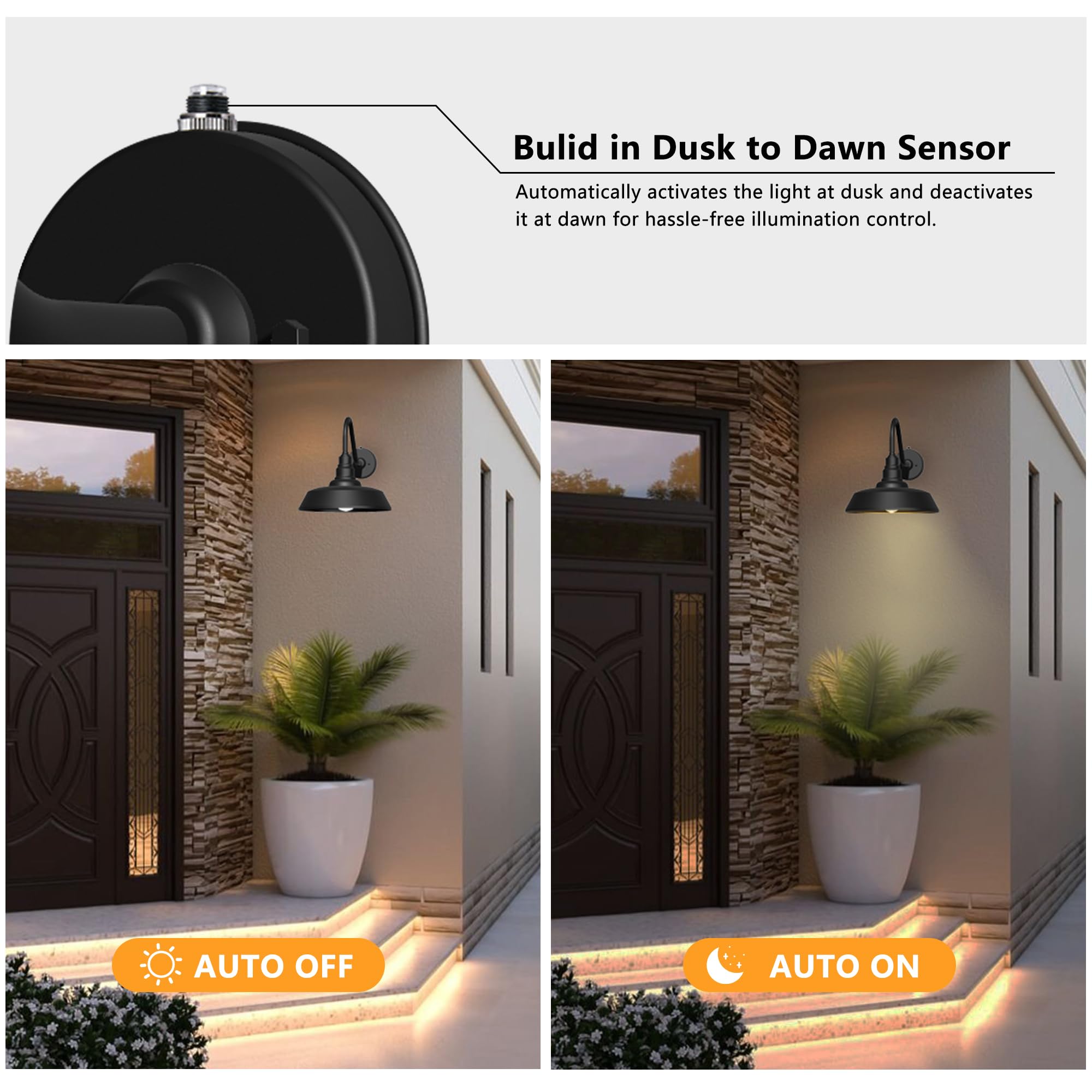 Franing 12'' Dusk To Dawn Gooseneck Barn Light, Heavy Duty Material Classic Gooseneck Light Fixture, Perfect For Farmhouse And P